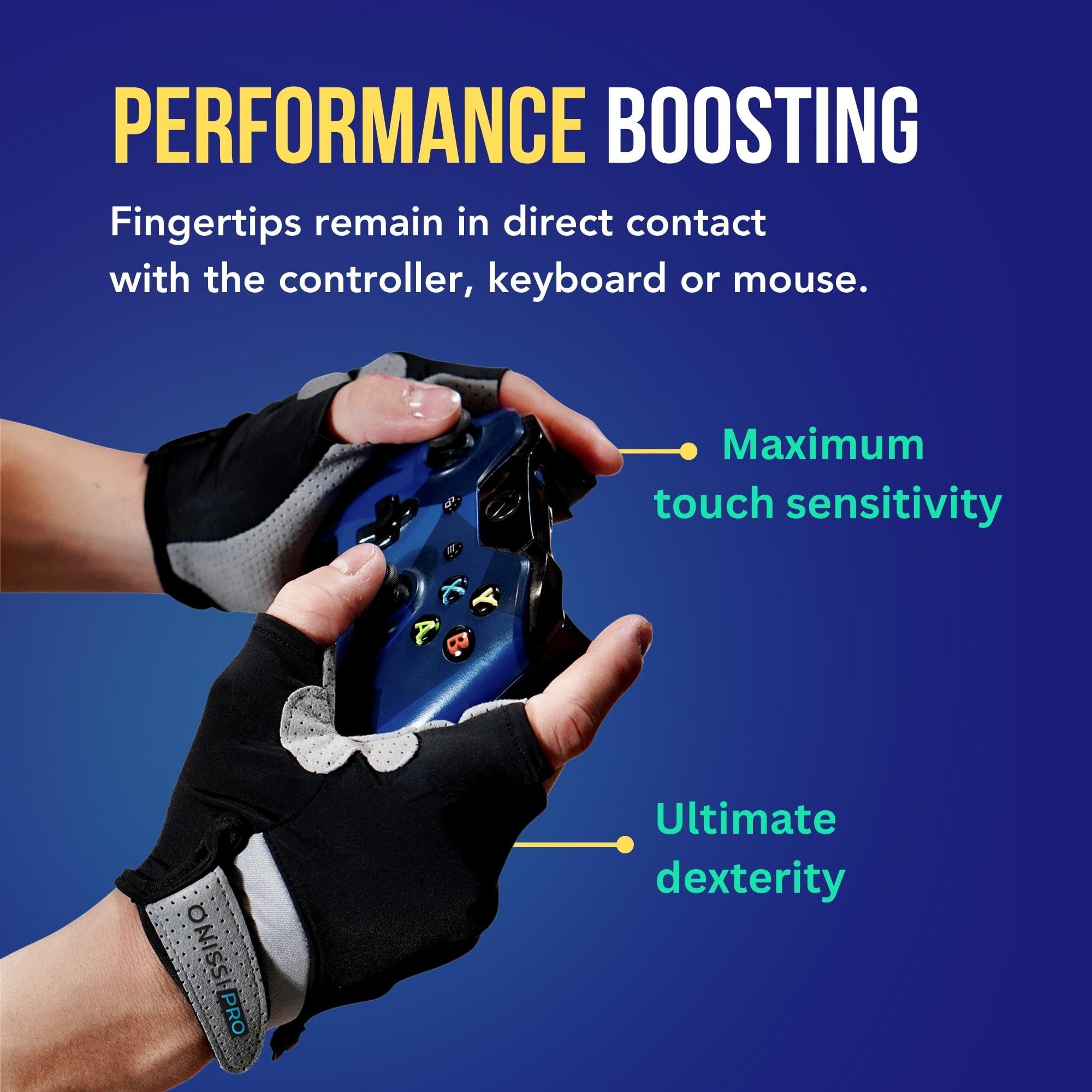 ONISSI Pro Gaming Gloves for Sweaty Hands - Breathable Anti-Slip Gloves for PS5, Xbox, PC, VR & Mobile Gaming - Perfect for Esports, Racing Sims & Long Gaming Sessions