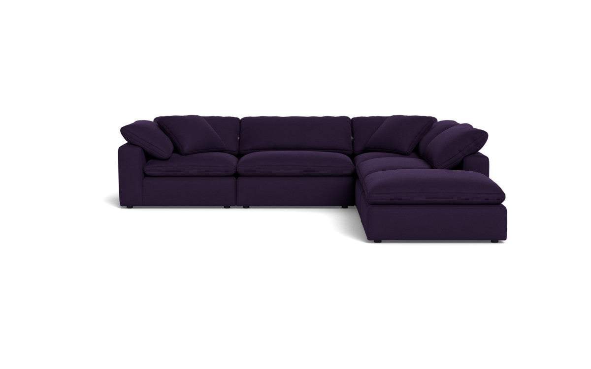 Fluffy 4-Piece Sectional Sofa with Ottoman - Modern L-Shaped Couch Set for Living Room, Family Room & Apartment - Soft Fabric Upholstery, Comfortable Seating for Relaxing & Entertaining