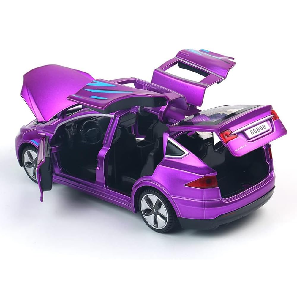 1:32 Scale Alloy Diecast Pull Back Car Model X with Lights & Sound - Mini Electronic Toy Vehicles for Kids, Collectors & Car Lovers (Purple) - Perfect for Birthday Gifts, Playtime & Display Collection