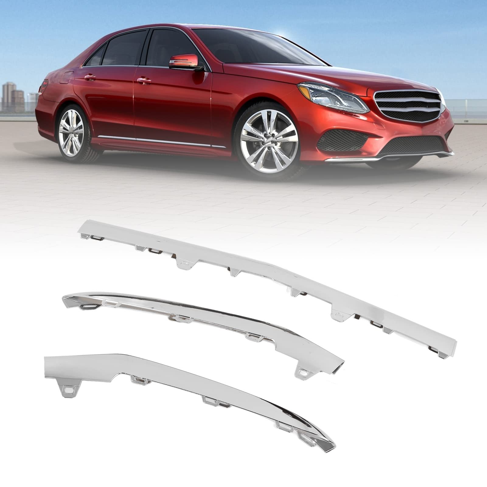 KIMISS Chrome Alloy Front Bumper Trim Moulding for Mercedes E-Class W212 Sport Facelift (2014-2016) - A2128852774, 2128852674 - Perfect for Car Upgrades & Luxury Styling