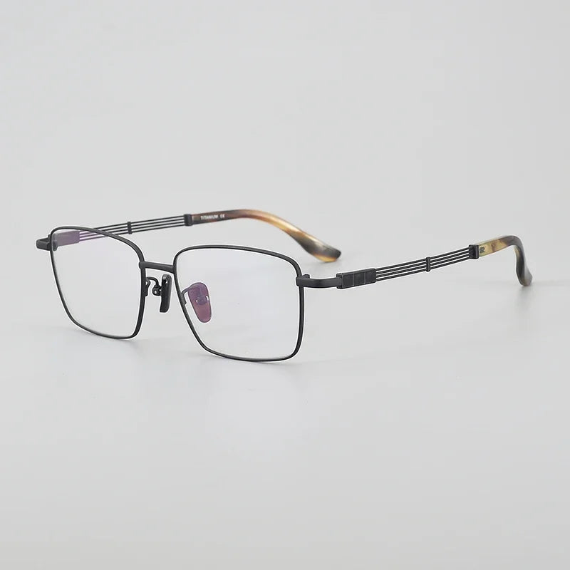 Aror Men's Full Rim Square Titanium Horn Temple Eyeglasses - Lightweight Durable Frames for Work, Reading & Everyday Wear - Model 400115