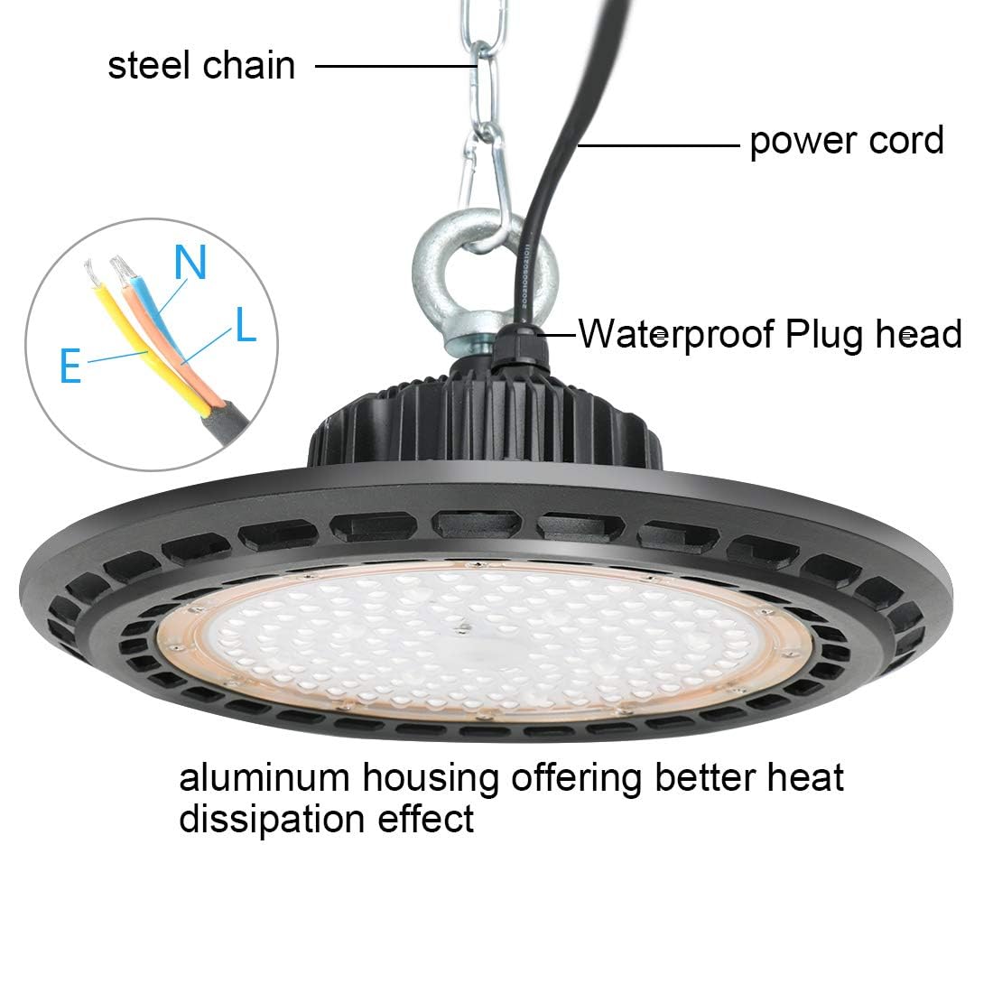 14.6 Inch 150W LED High Bay Light - 6500K Daylight White, Industrial & Warehouse Lighting for Shops, Garages, Factories - Energy Efficient Shop Lights for Commercial & Industrial Use