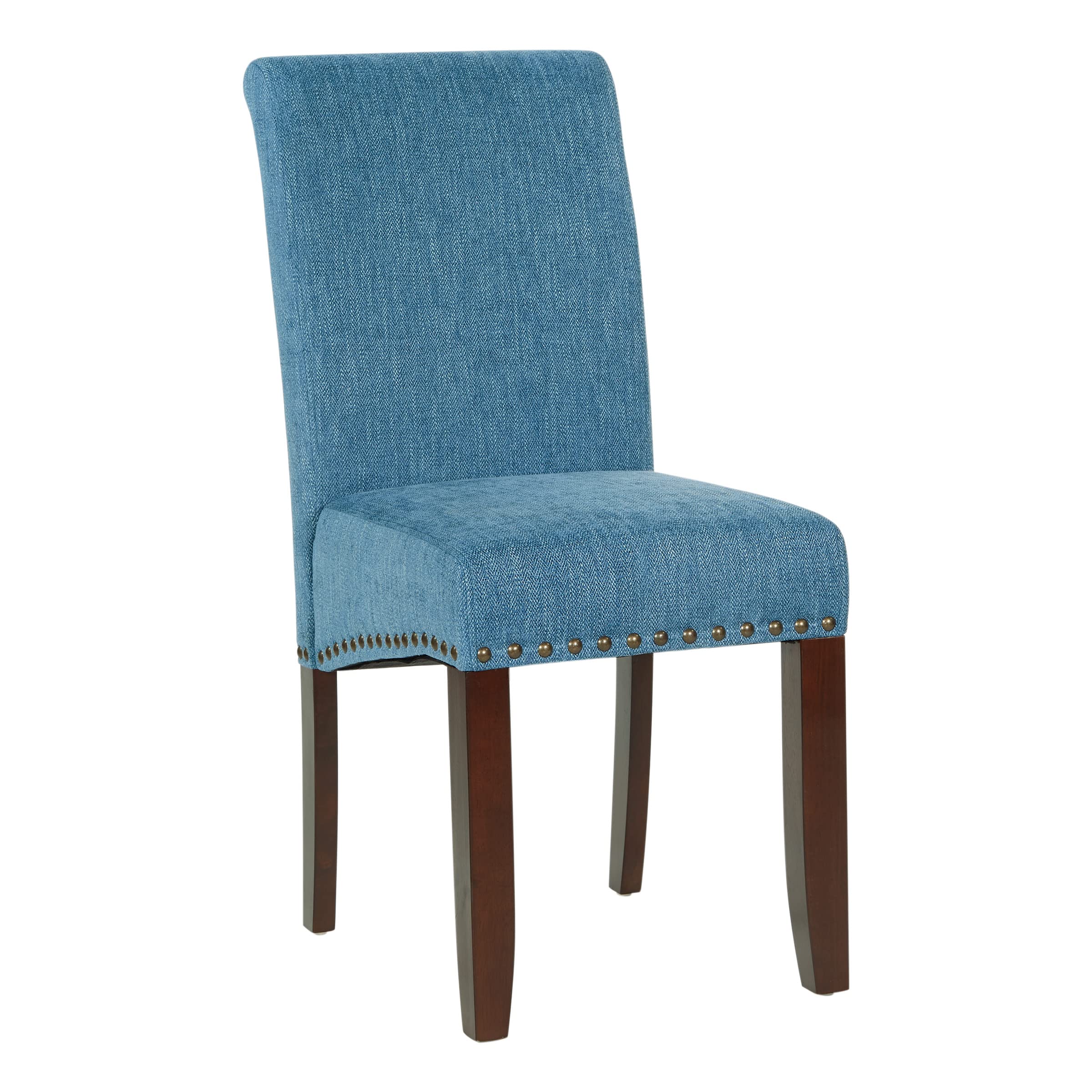 OSP Home Furnishings Navy Blue Parsons Dining Chair with Antique Bronze Nail Heads - Elegant Upholstered Side Chair for Dining Room, Kitchen, or Office Seating