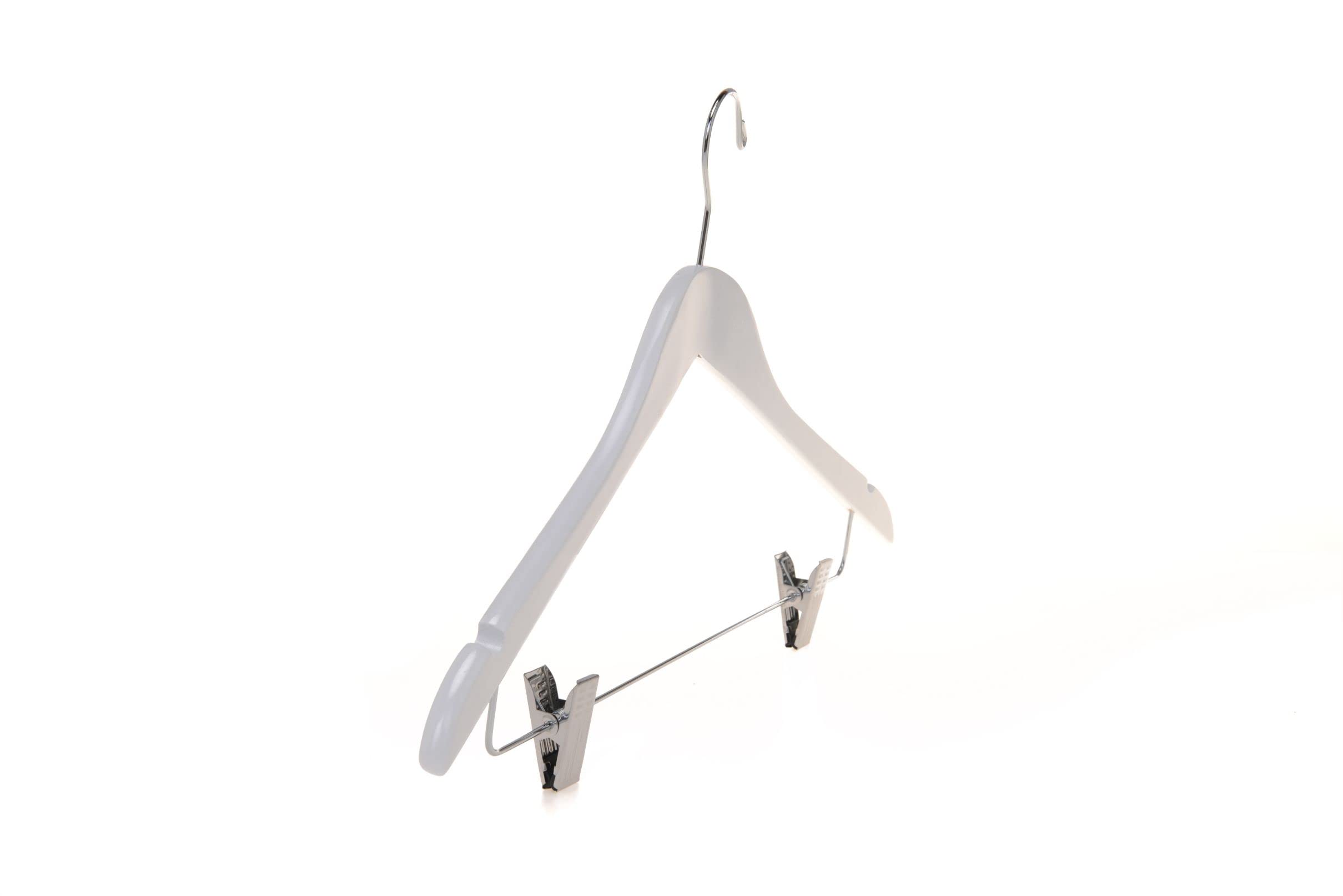 Premium 80-Pack White Wooden Skirt & Pants Hangers with Adjustable Chrome Metal Clips - Swivel Hook for Coats, Jackets, Blouses & Suits - Space-Saving Closet Organization for Home & Retail Use