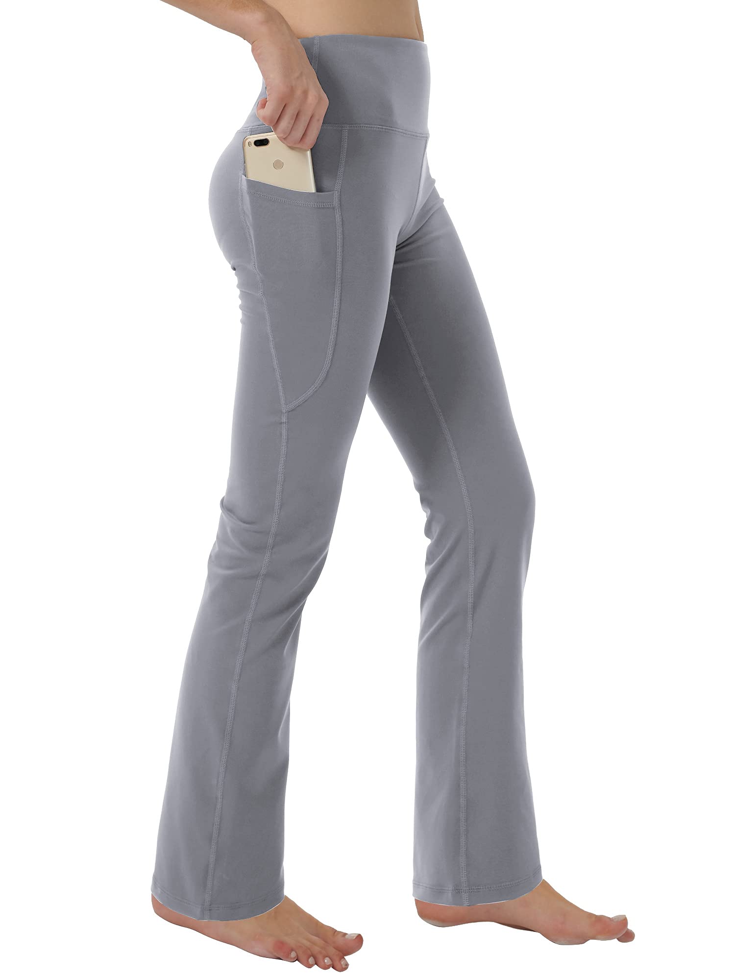 Women's Bootleg Yoga Pants with Hidden Pockets - High Waisted Tummy Control Running Leggings, Long Bootcut Workout Pants for Yoga, Gym & Casual Wear