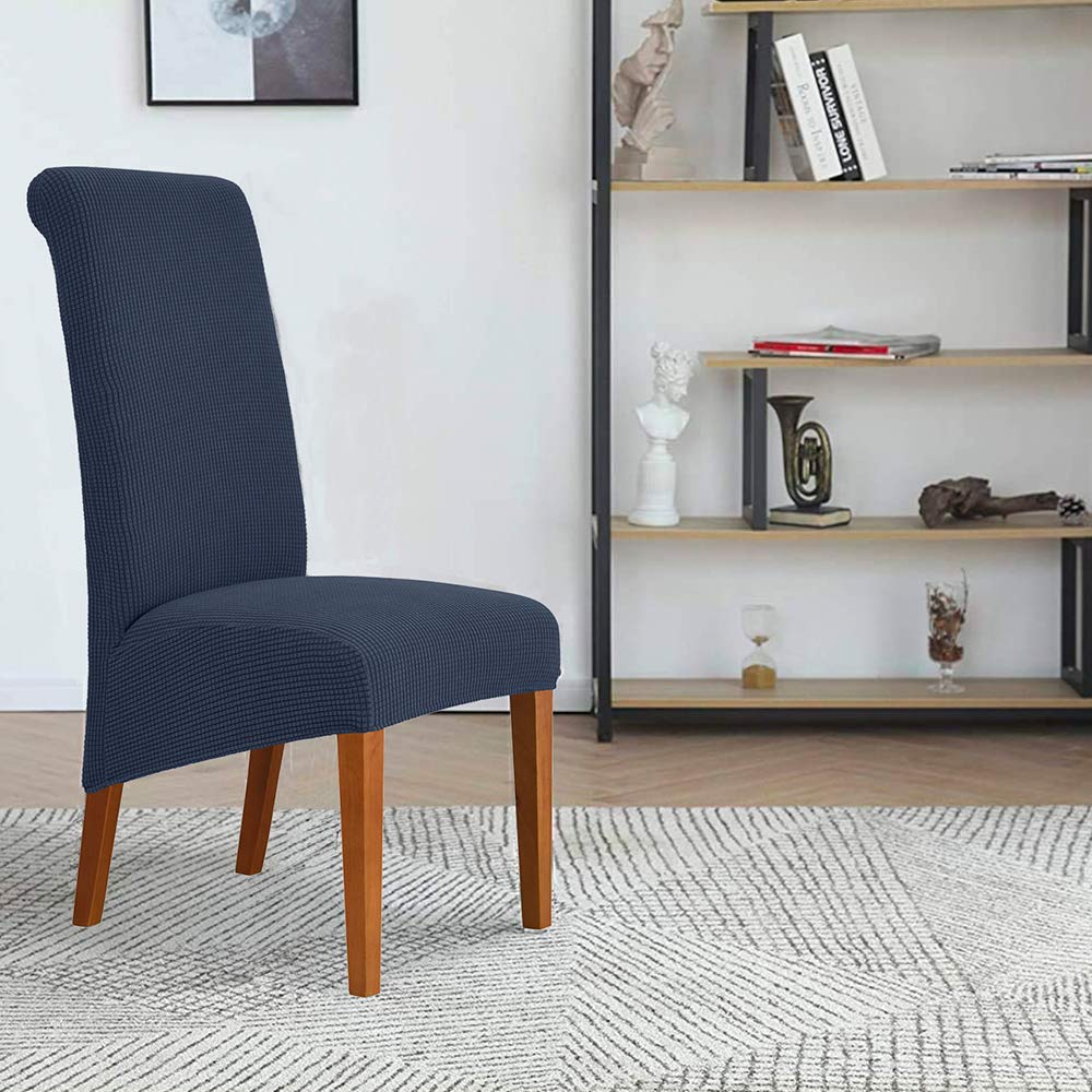 Deisy Dee Stretch XL Oversized Soft Spandex Dining Chair Covers - Washable Slipcovers for Kitchen & Dining Room (Navy, 4 Pack) - Perfect for Home, Restaurant, and Office Use