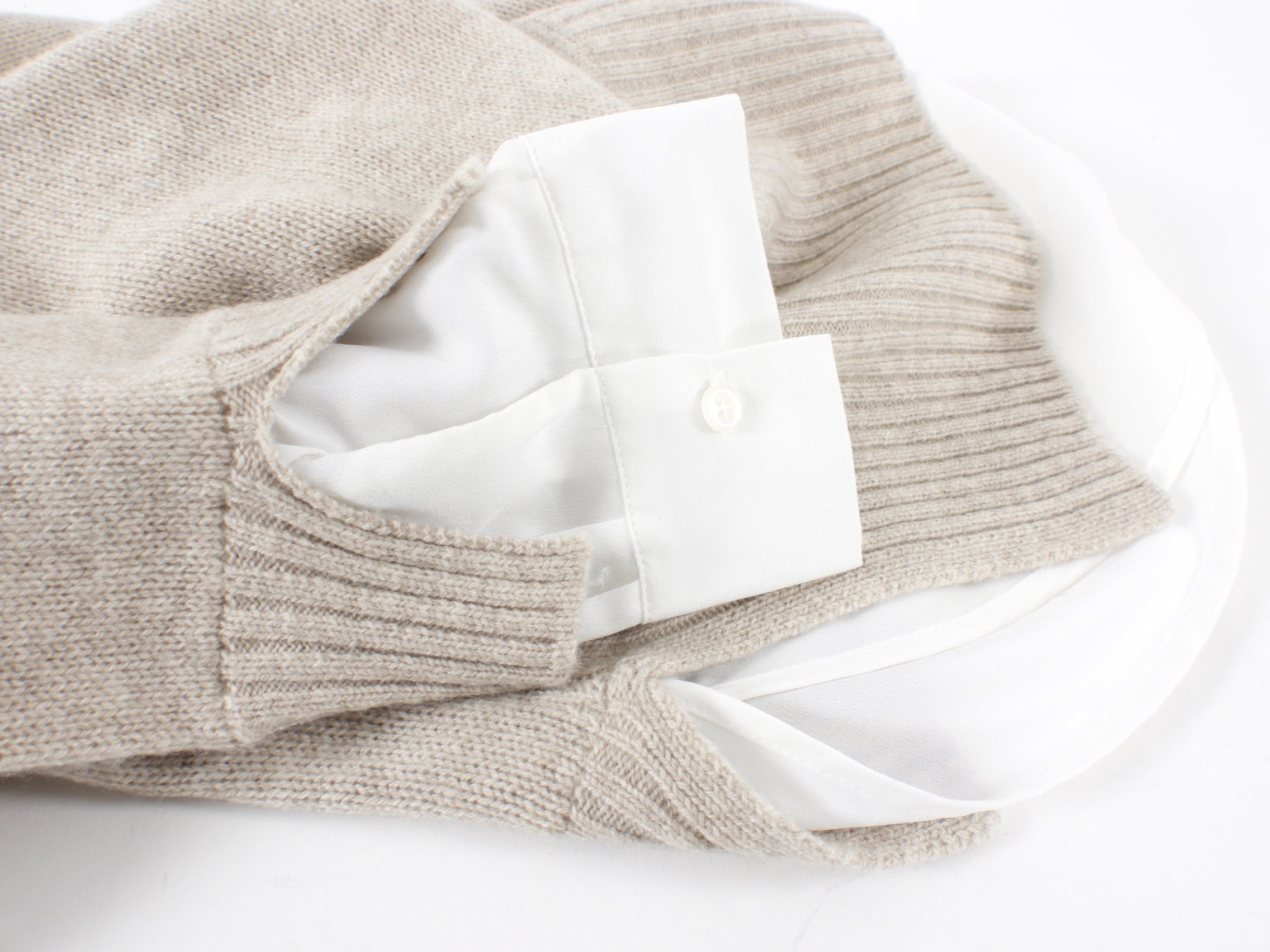 Brochu Walker Beige Cashmere Blend Layered Sweater for Women | Soft & Warm Knit Pullover | Size M (US 6/8) | Perfect for Fall & Winter Outfits, Office Wear & Casual Dates