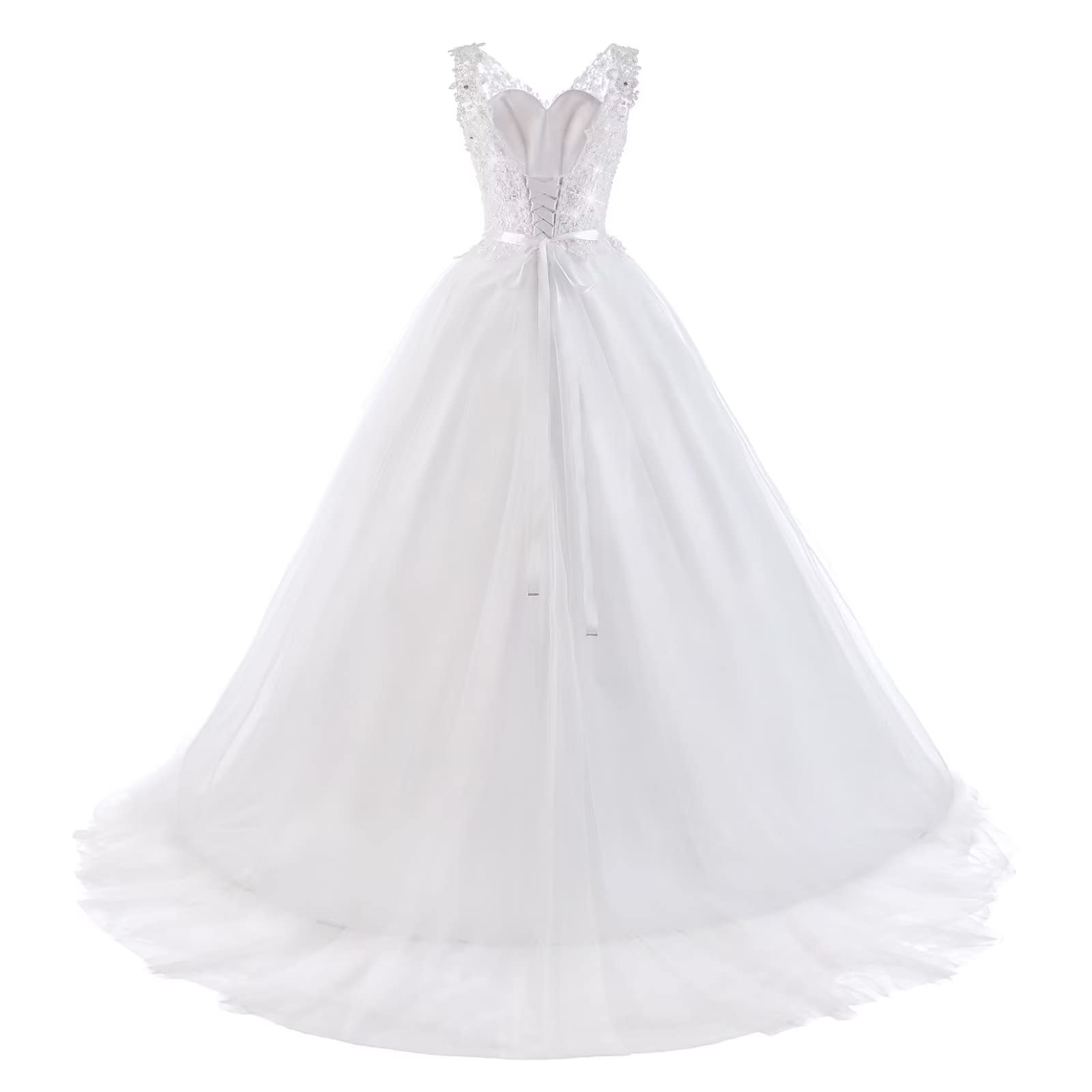 Elegant Sweetheart Neckline Beaded Wedding Dress with Appliques & Two Straps - Ball Gown Bridal Gown with Long Train for Bride | Perfect for Church Ceremonies, Beach Weddings & Formal Receptions