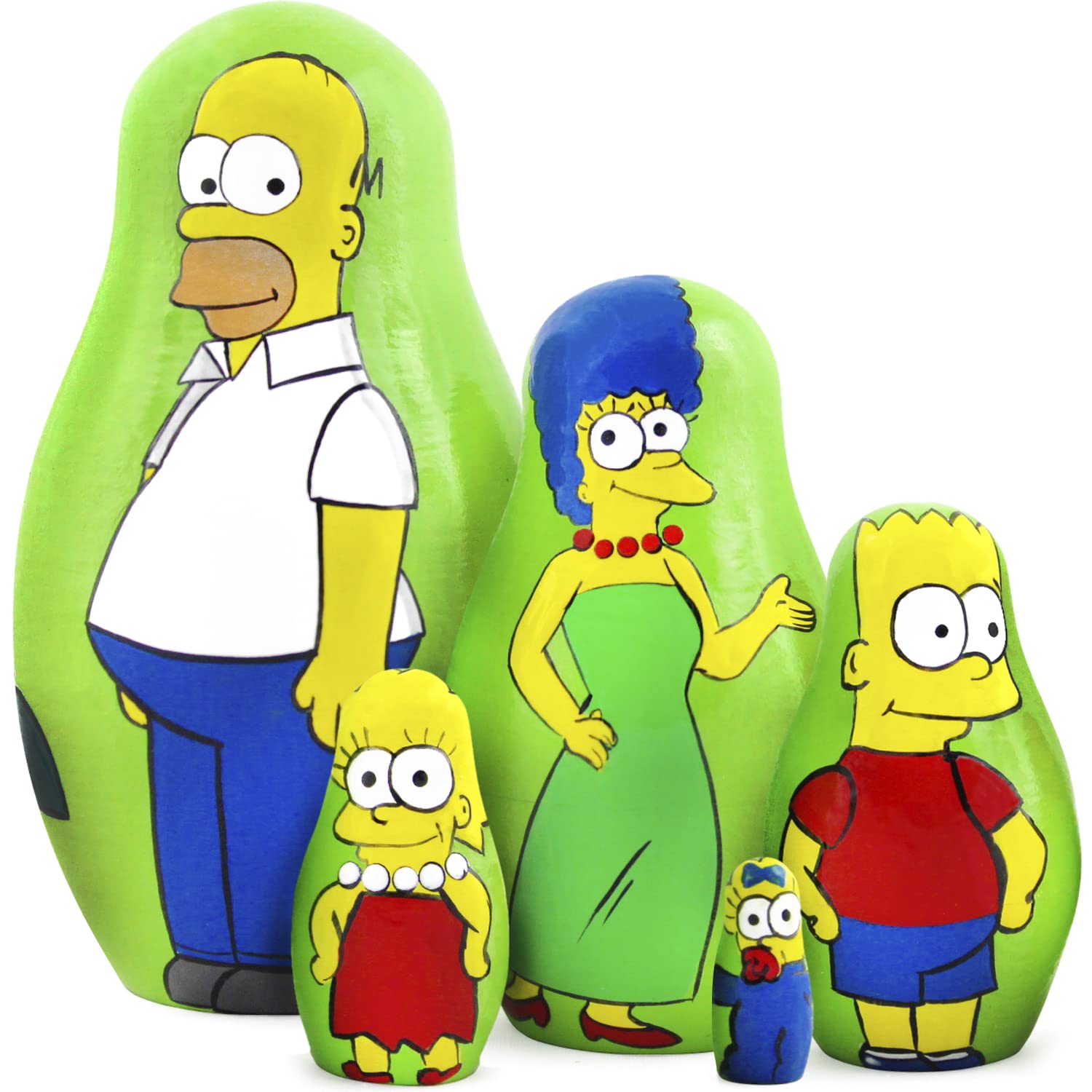 Unique 5-Piece Simpsons Character Matryoshka Nesting Dolls Set - Perfect for Collectors, Home Decor & Gift Giving