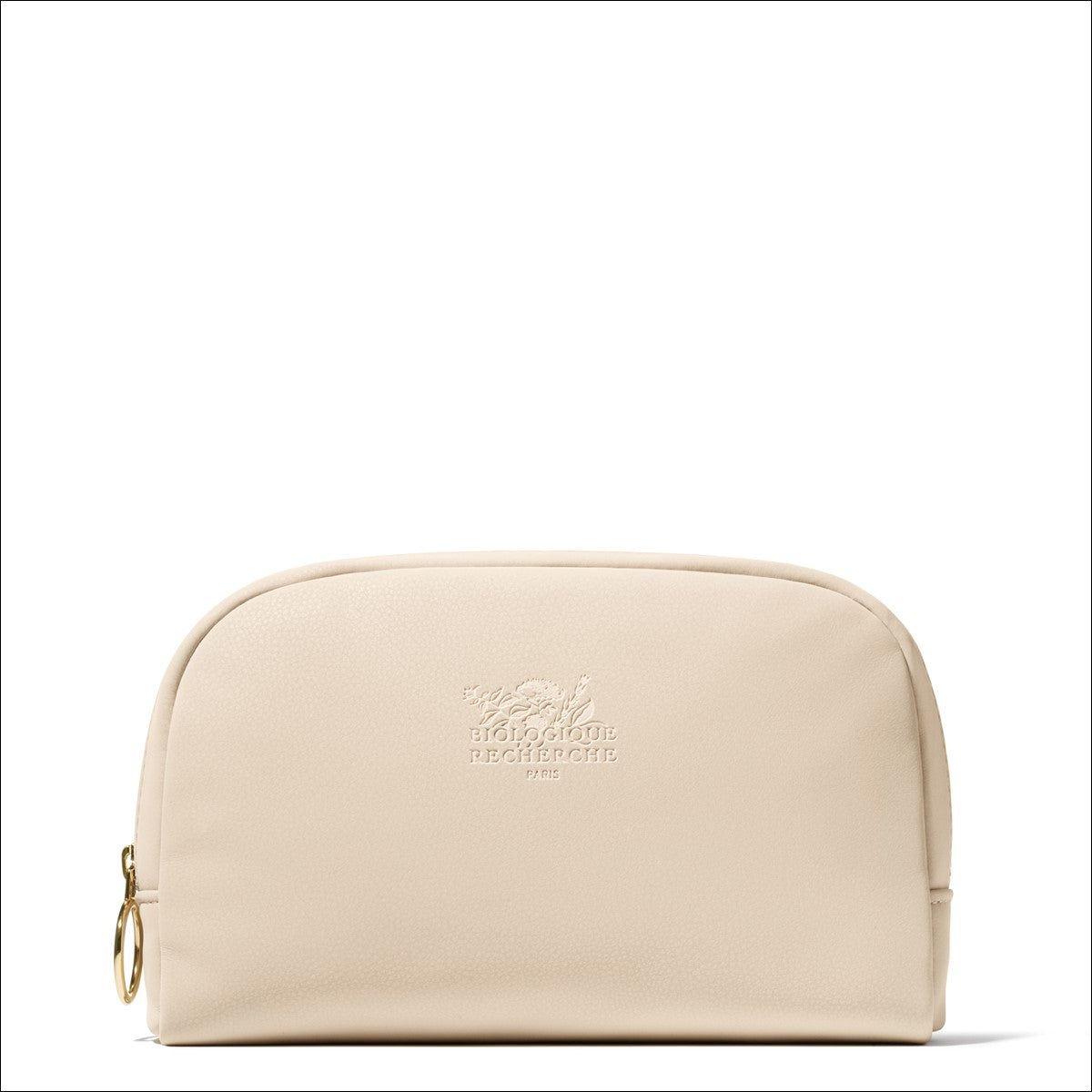 Luxury Champagne Suede Makeup Case with Gold Embossed Zipper - Perfect for Travel, Bridal & Professional Makeup Artists