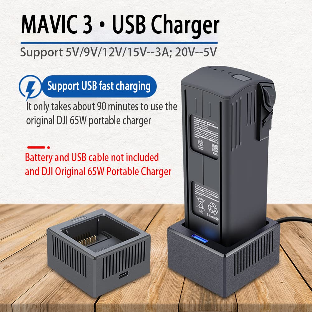 DJI Mavic 3 Fast Charging Portable Battery Charger - Single USB Charger Compatible with Mavic 3 Pro & Mavic 3 Cine Drones | Perfect for Travel, Outdoor Adventures & Aerial Photography