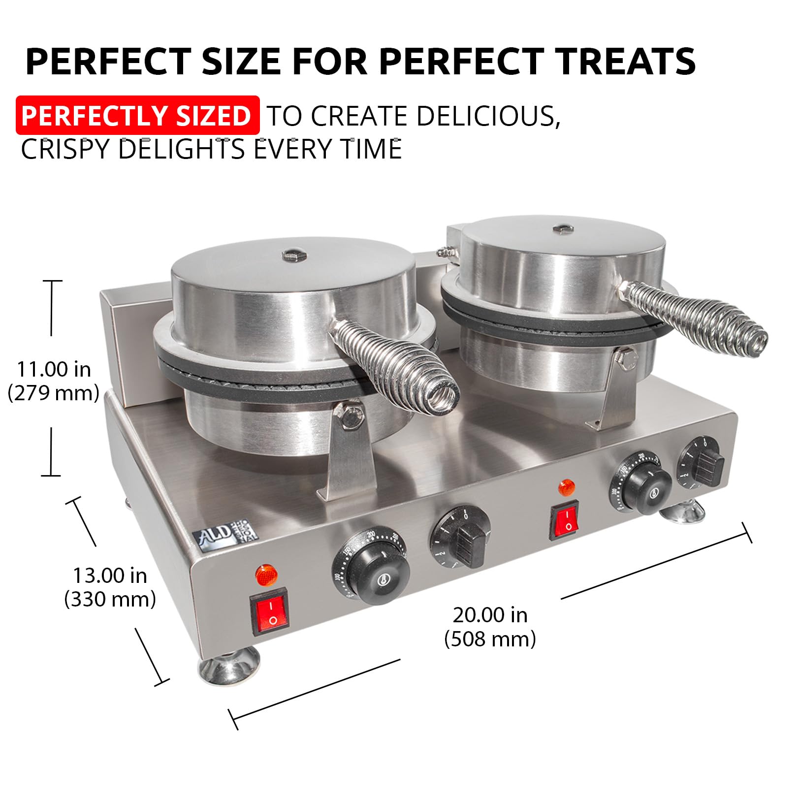 ALDKitchen Stainless Steel Waffle Cone Maker - 2 Head Electric Ice Cream Cone Maker for Homemade Waffle Cones | Perfect for Parties, Dessert Shops & Home Baking