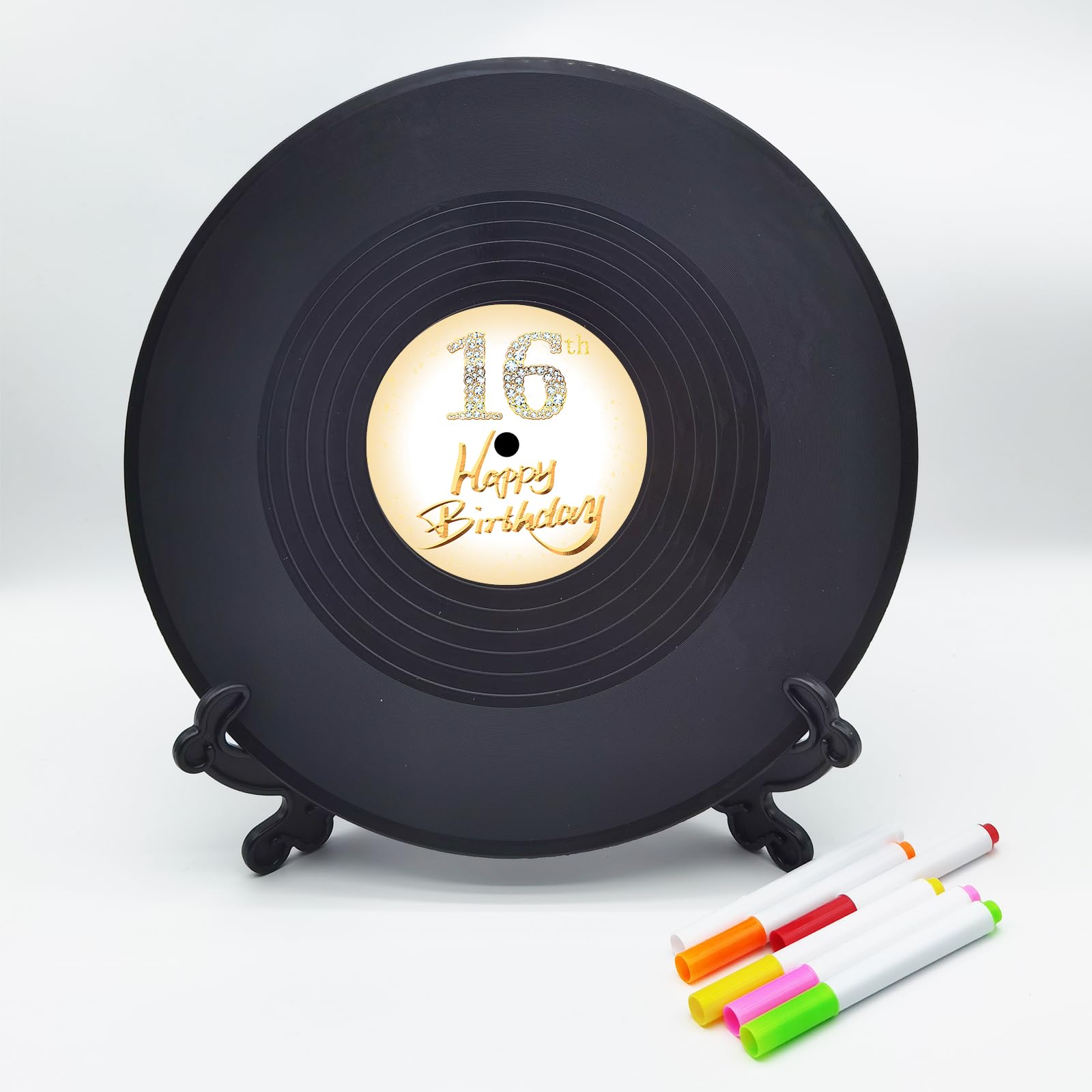 Sweet 16 Vinyl Record Birthday Decorations - 11.6x11.6 Inch Party Sign Poster, Unique 16th Birthday Guest Book Alternative - Perfect Sweet 16 Gifts for Girls & Boys (16 Years Old) - Great for Birthday Parties, Milestone Celebrations & Room Decor