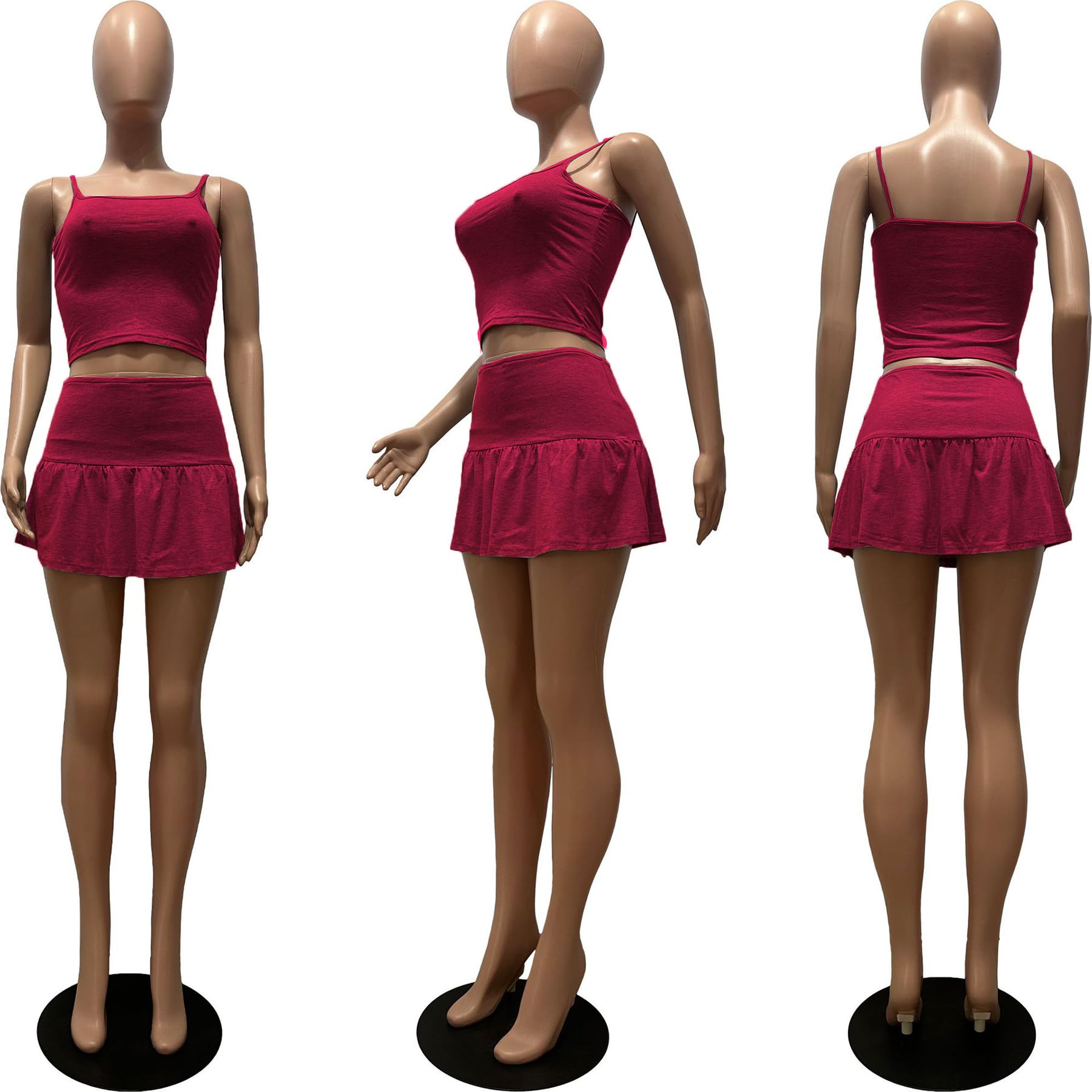 Women's 2-Piece Tennis Skirt Set with Spaghetti Strap Crop Top & Pleated Skort - Summer Athletic Outfit for Tennis, Golf, Yoga & Casual Wear