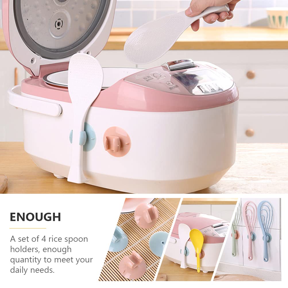 Luxshiny 4-Piece Spoon Display Stand Storage Rack - Wall-Mounted Suction Spoon Holder, Rice Spoon Rest & Paddle Organizer for Kitchen - Perfect for Organizing Utensils by Stove or Sink