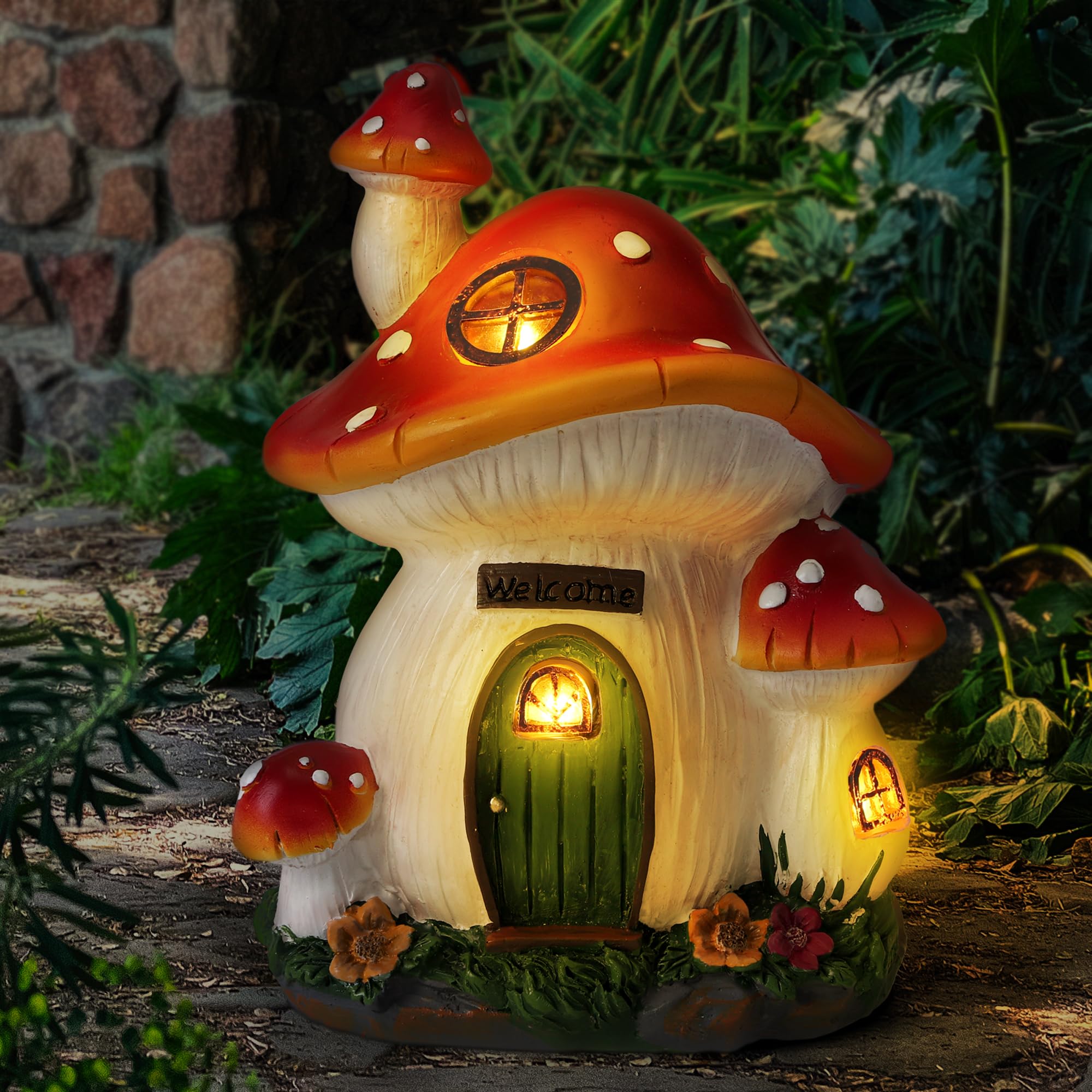 Solar Powered Mushroom House Garden Statue - Outdoor Decor for Lawn, Balcony, Yard | Waterproof LED Fairy Light Mushroom Figurine for Garden, Patio, Pathway Decoration | Perfect Gift for Nature Lovers & Home Landscaping