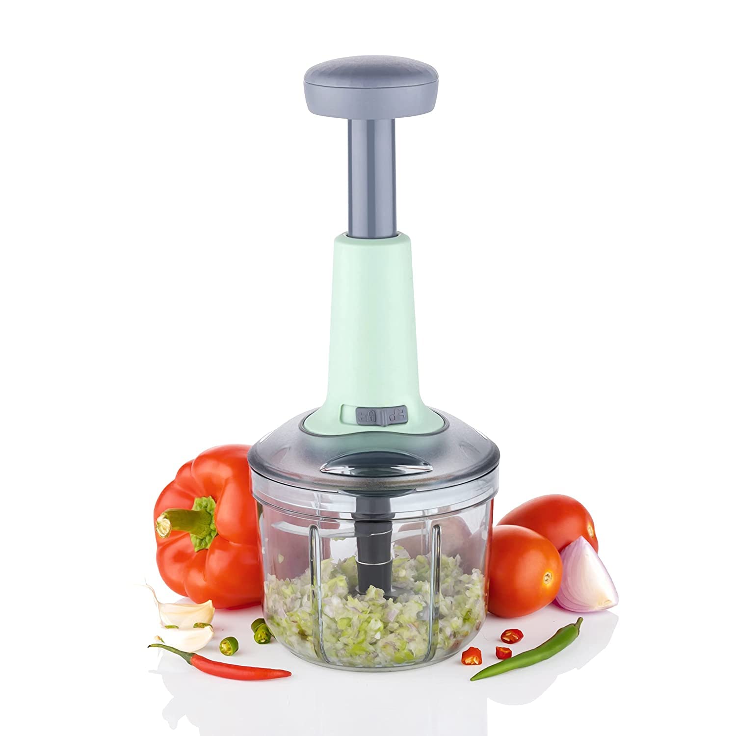 KBS 900ml Manual Food Chopper - Stainless Steel Blade for Onions, Tomatoes, Potatoes & Vegetables - Hand Press Vegetable Cutter & Mixer for Salad Prep, Meal Prep & Cooking (Pack of 1)