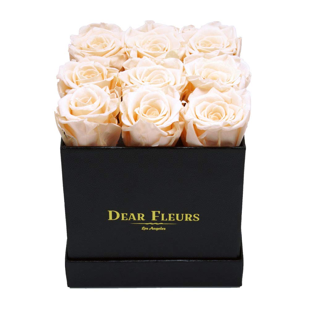 Real Preserved Roses That Last 1 Year | Luxury Champagne & Black Leather Gift Box | Perfect for Anniversary, Valentine's Day & Home Decor