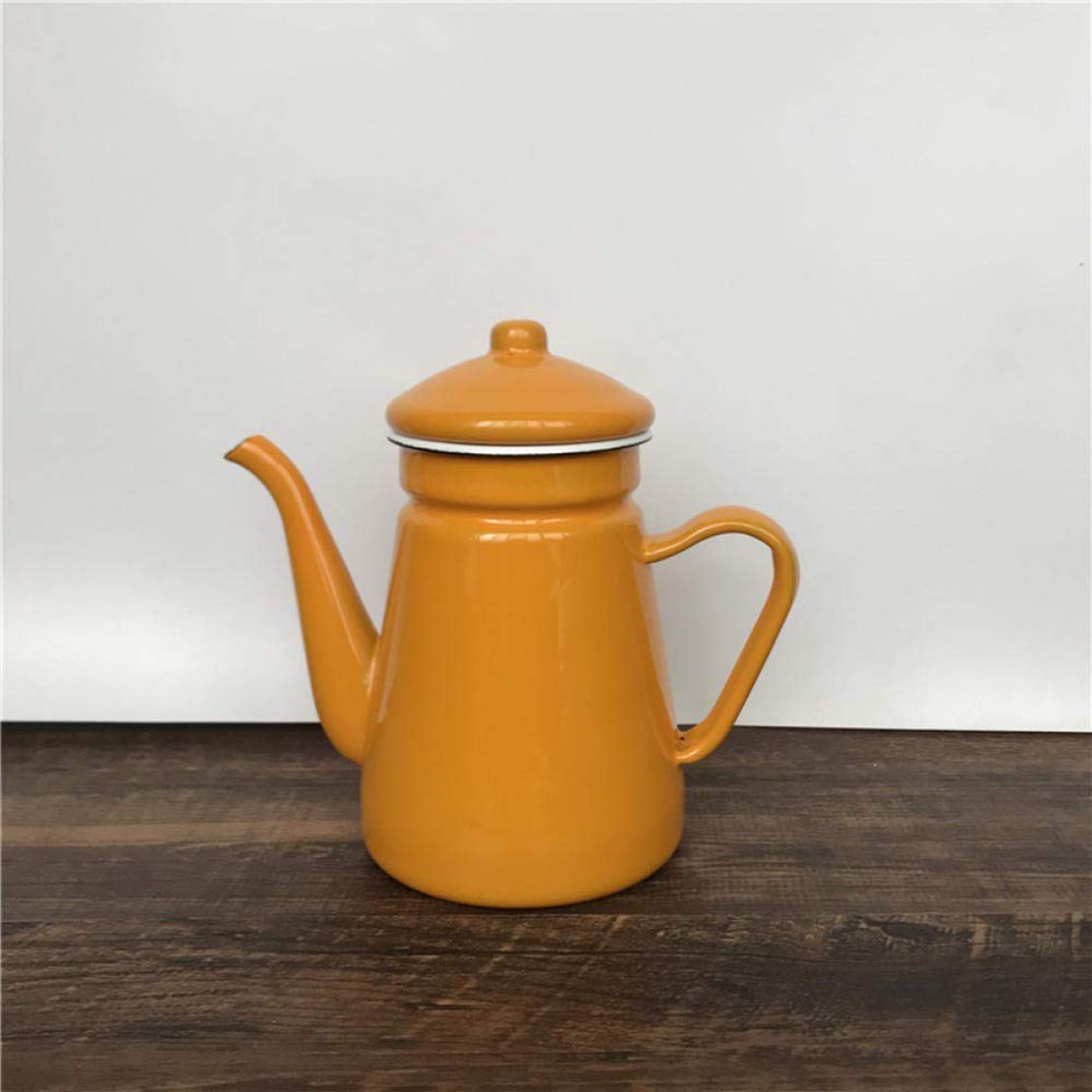 XYSQWZ Minimalist Enamel Tea Kettle - 0.9L Handcrafted Stovetop Pot for Coffee & Tea Making - Works on Induction & Gas Stoves - Vintage Yellow Kitchen Decor for Home, Office & Camping Use