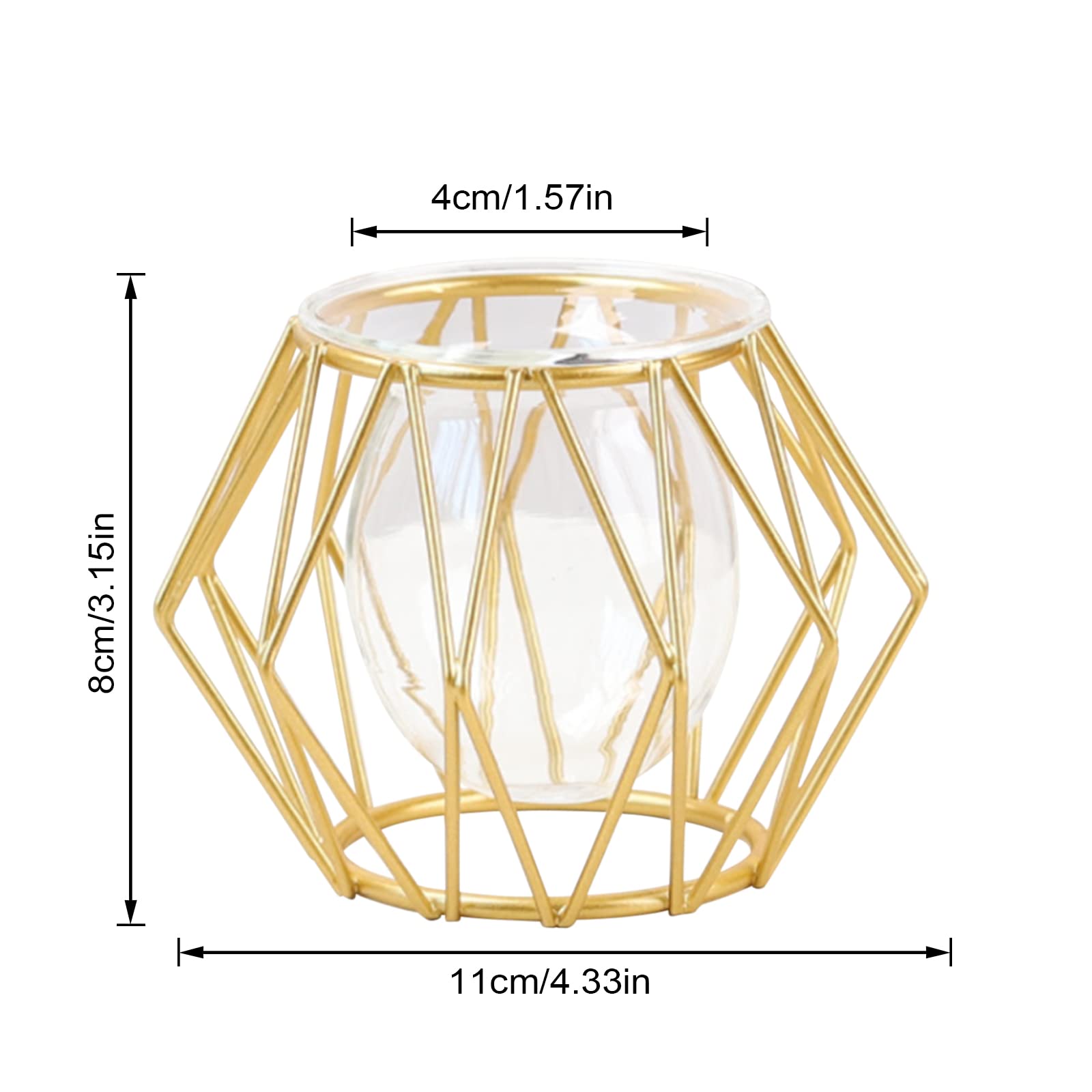 2Pcs Gold Hexagon Geometric Metal Frame Glass Vase - Modern Test Tube Vase for Hydroponic Plants, Flowers & Centerpieces - Perfect for Home, Office, Wedding & Holiday Party Table Decor