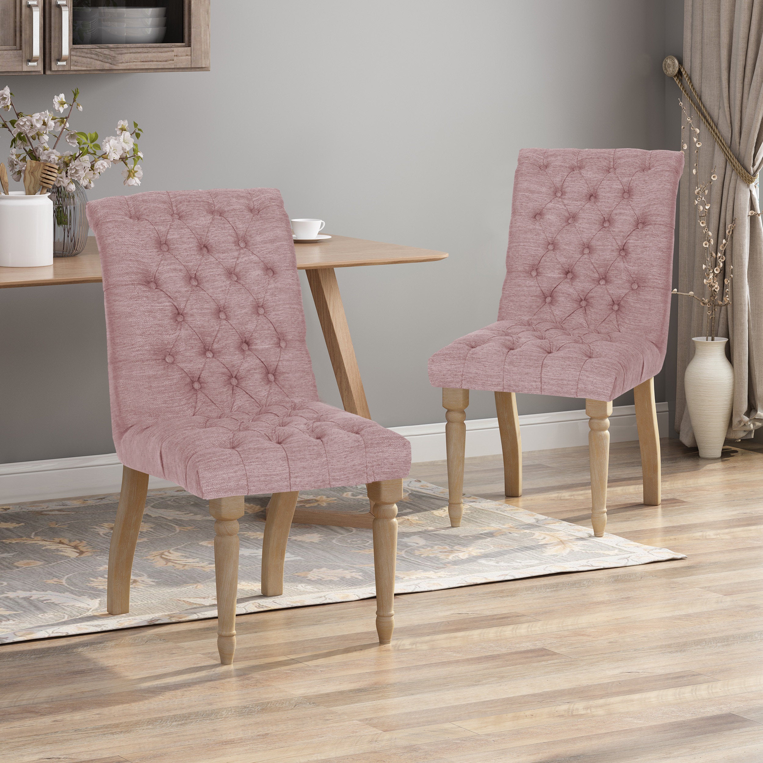 Modern Accent Chairs Set of 2 - Mid Century Style Upholstered Armchairs for Living Room, Lounge & Office - Comfortable Fabric Dining Chairs with Wooden Legs (Beige)