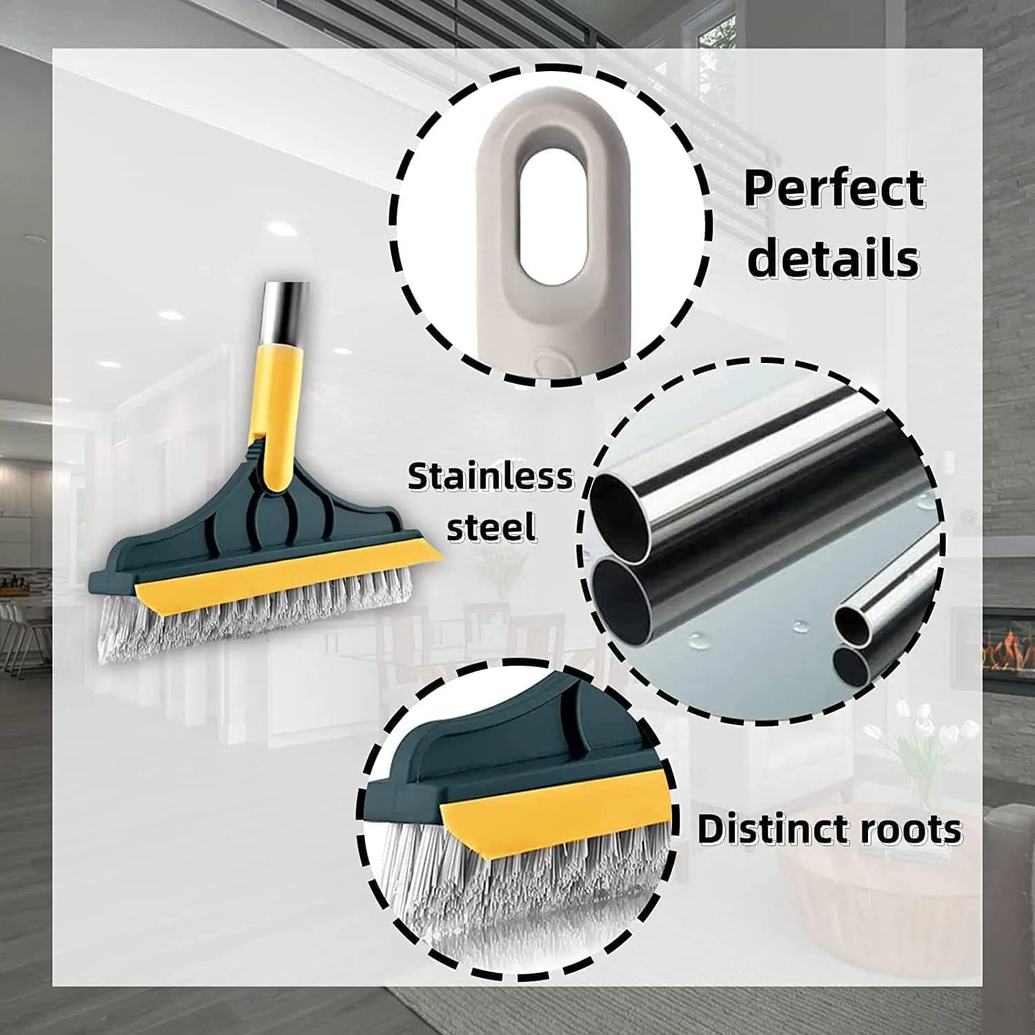 HENGLOBE 2-in-1 Stainless Steel Bathroom Cleaning Brush with Long Handle - Tile Scrubber & Floor Wiper for Shower, Bathtub, and Kitchen Cleaning - Durable Bath Brush for Grout, Walls, and Hard-to-Reach Areas