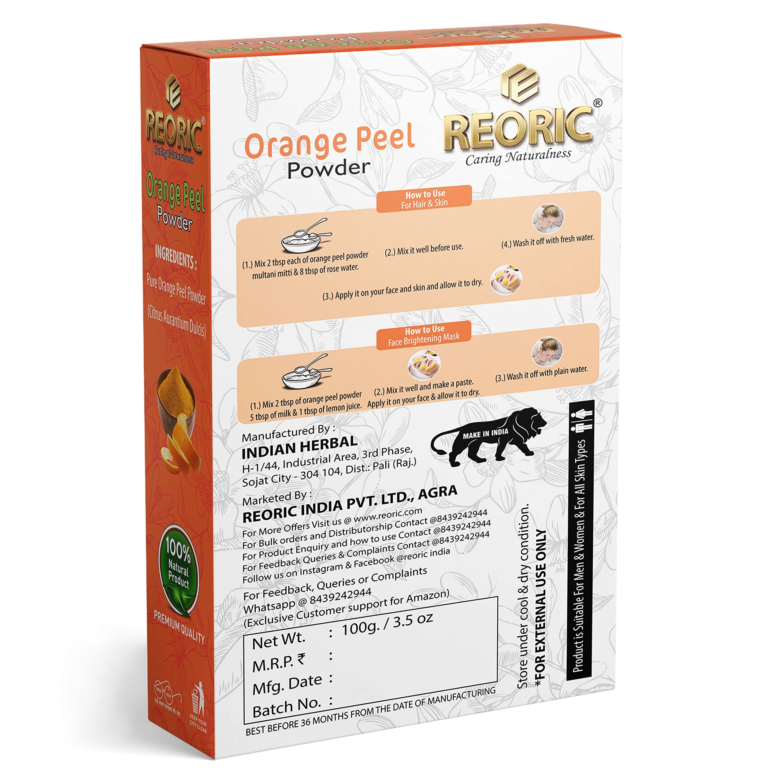 Organic Reoric Mulethi Powder & Orange Peel Powder for Face - Licorice Root Powder for Skin Brightening & Glow - 200g (Pack of 2) - Natural Face Mask & Exfoliator for Acne, Dark Spots & Dull Skin