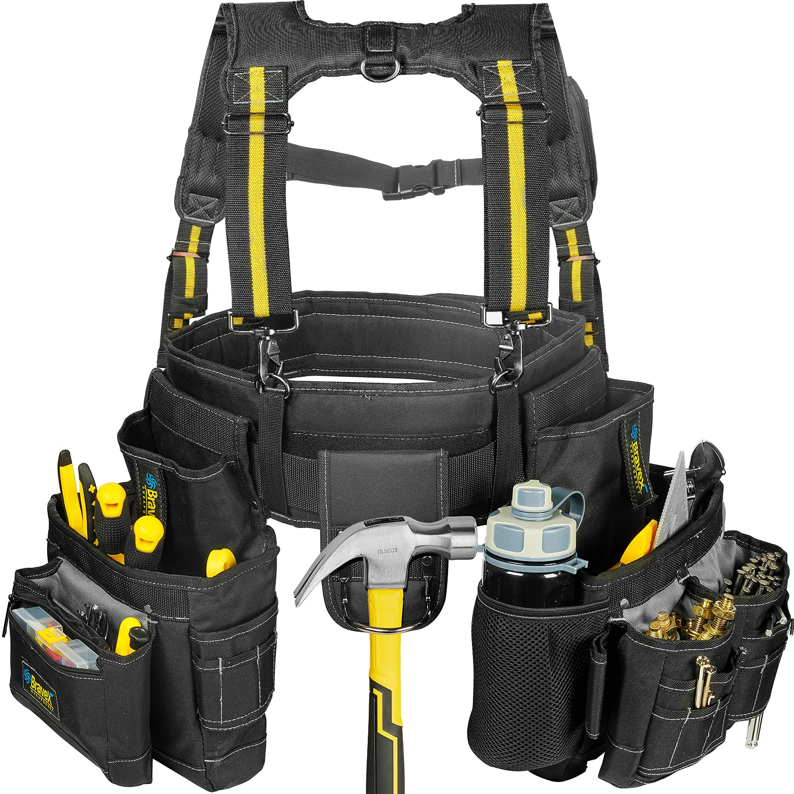 Heavy Duty Tool Belt with Suspenders - 1200D Ballistic Nylon Construction Work Belt for Men, Large Phone Pocket, Durable Framing Carpenter Electrician Tool Pouch - Perfect for Construction Sites, Home Renovation & DIY Projects