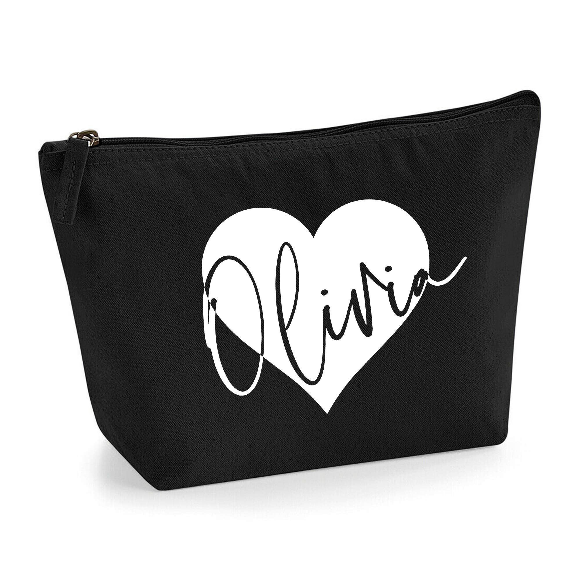 Personalized Heart Initial Makeup Bag - Small Black Cosmetic Pouch with White Film Design - Perfect for Travel, Gym & Daily Essentials Storage