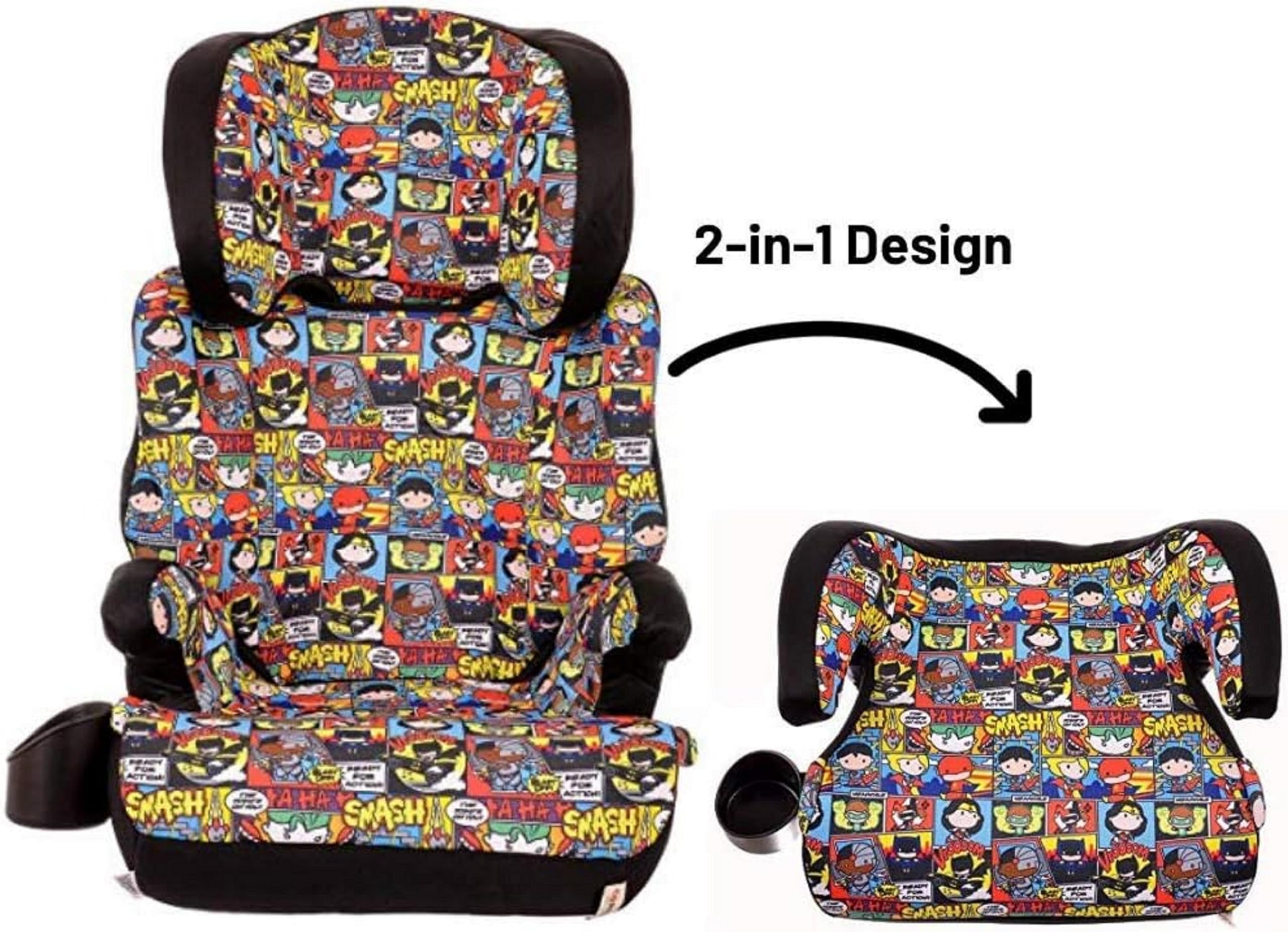 KidsEmbrace DC Comics Chibi Justice League High-Back Booster Car Seat for Toddlers - Safe & Comfortable Car Seat for Kids Travel, Road Trips & Daily Commute