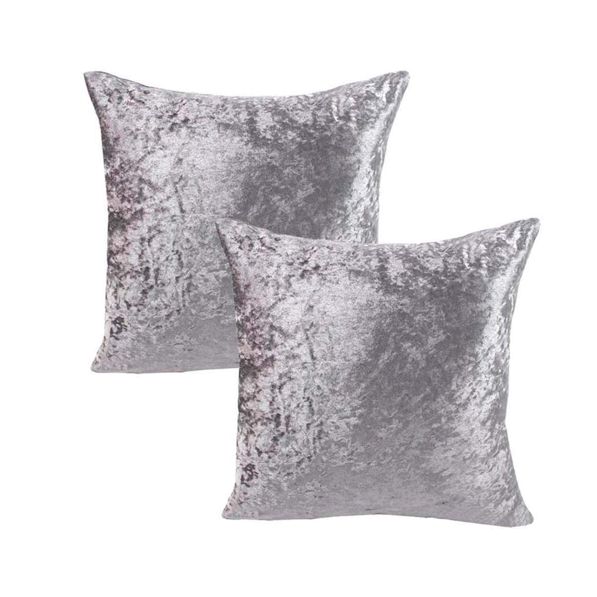Premium Crushed Velvet Throw Pillow Covers Set of 2 - 20x20 Inch Soft Decorative Square Pillow Cases for Couch, Sofa, Bed & Car - Solid Silver Grey - Cozy Home & Office Decor