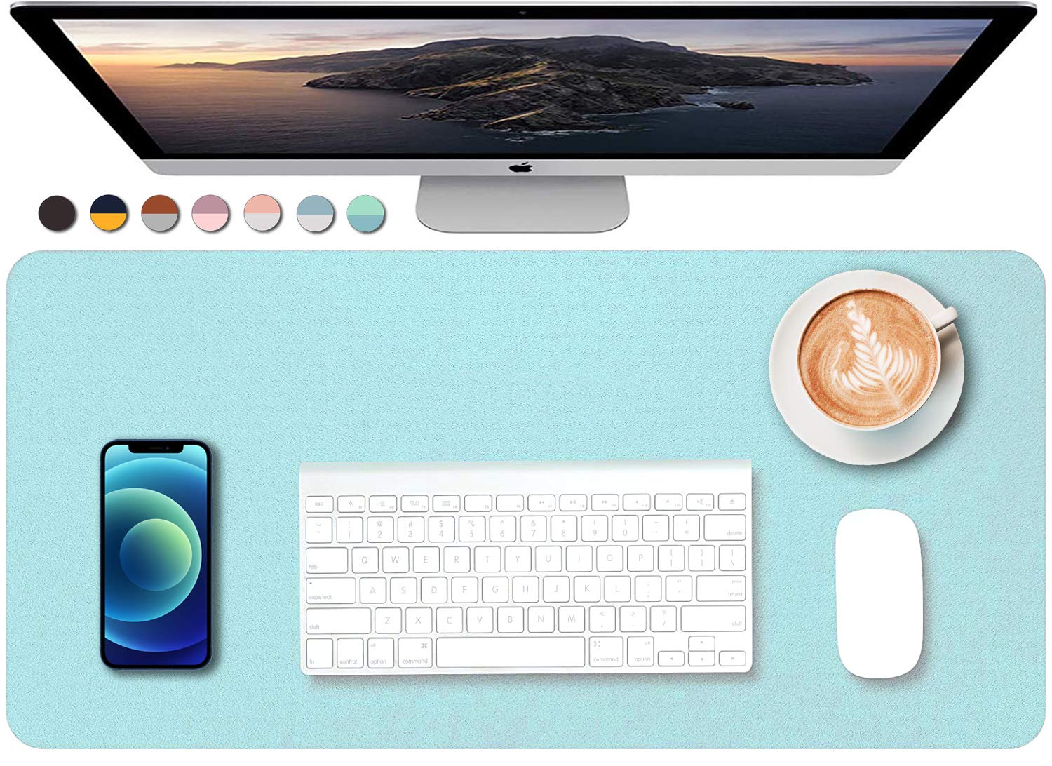 Premium Dual-Sided PU Leather Desk Pad & Mouse Mat - Non-Slip Waterproof Office Desk Protector for Laptop, Writing & Work (23.6