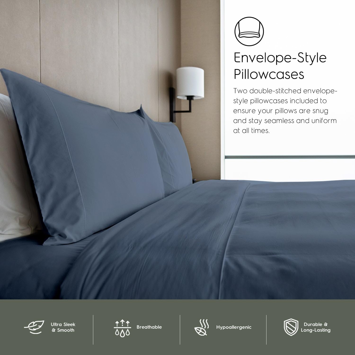 Tafts Queen Sheets Set - 100% Bamboo Viscose Bedding, Ultra Soft & Cooling, Double Stitched for Durability (Slate Blue) | Perfect for Hot Sleepers & Luxury Bedroom Decor
