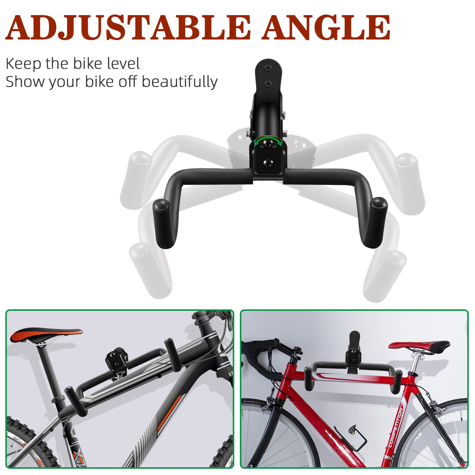 DIRZA Adjustable Bike Wall Mount Rack - Horizontal Bike Hanger Storage for Garage & Home - Fits Mountain, Road & Hybrid Bikes - Perfect for Space-Saving Bike Organization in Small Apartments & Garages