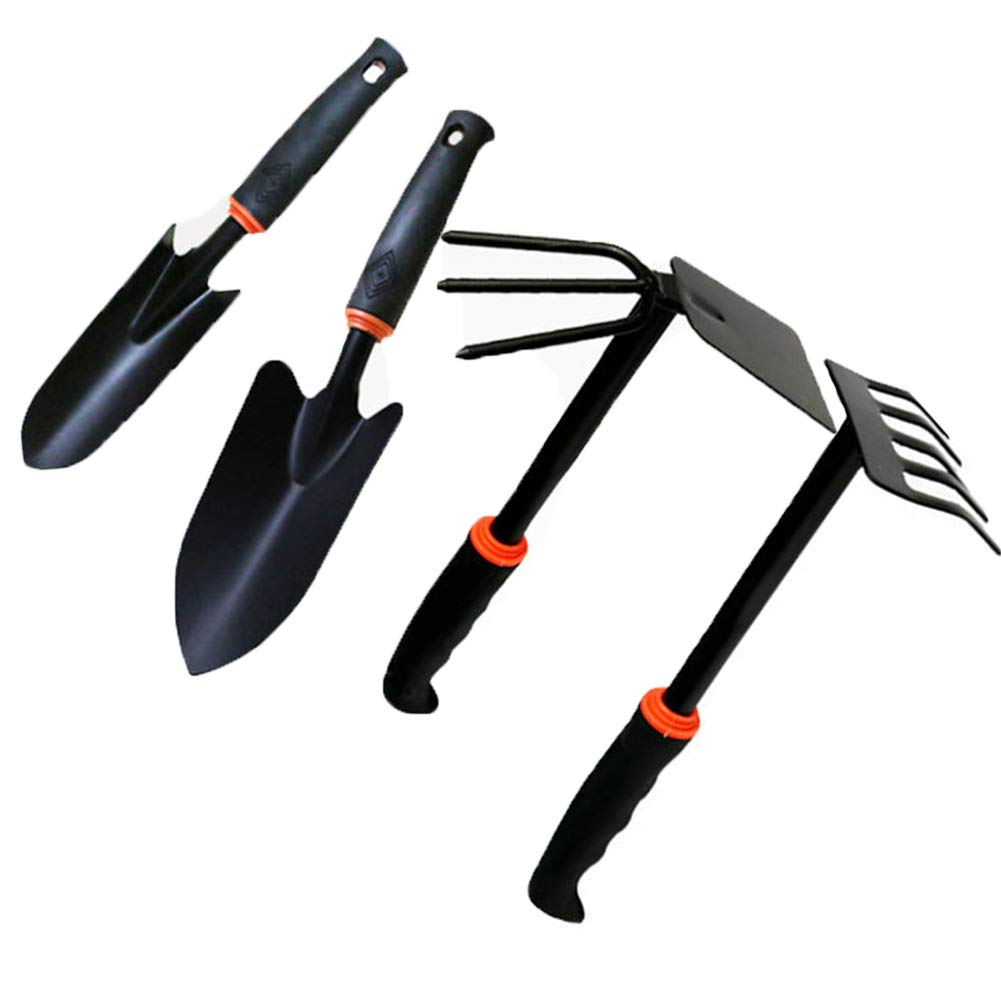 Heavy Duty 4-Piece Garden Tool Set with Non-Slip Rubber Grip - Perfect Gardening Gift for Men & Women (Black) - Ideal for Planting, Weeding & Landscaping