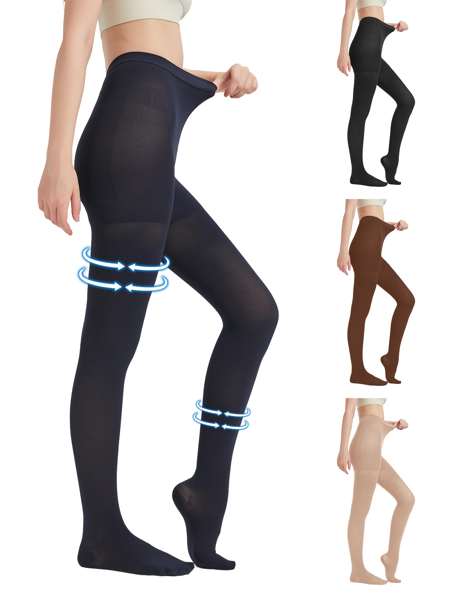 MGANG Medical Compression Pantyhose for Women & Men - 15-20 mmHg Firm Support Closed Toe Opaque Waist High Leggings - Varicose Veins & Edema Relief - Navy Blue XXL - Perfect for Travel, Nursing & Daily Comfort