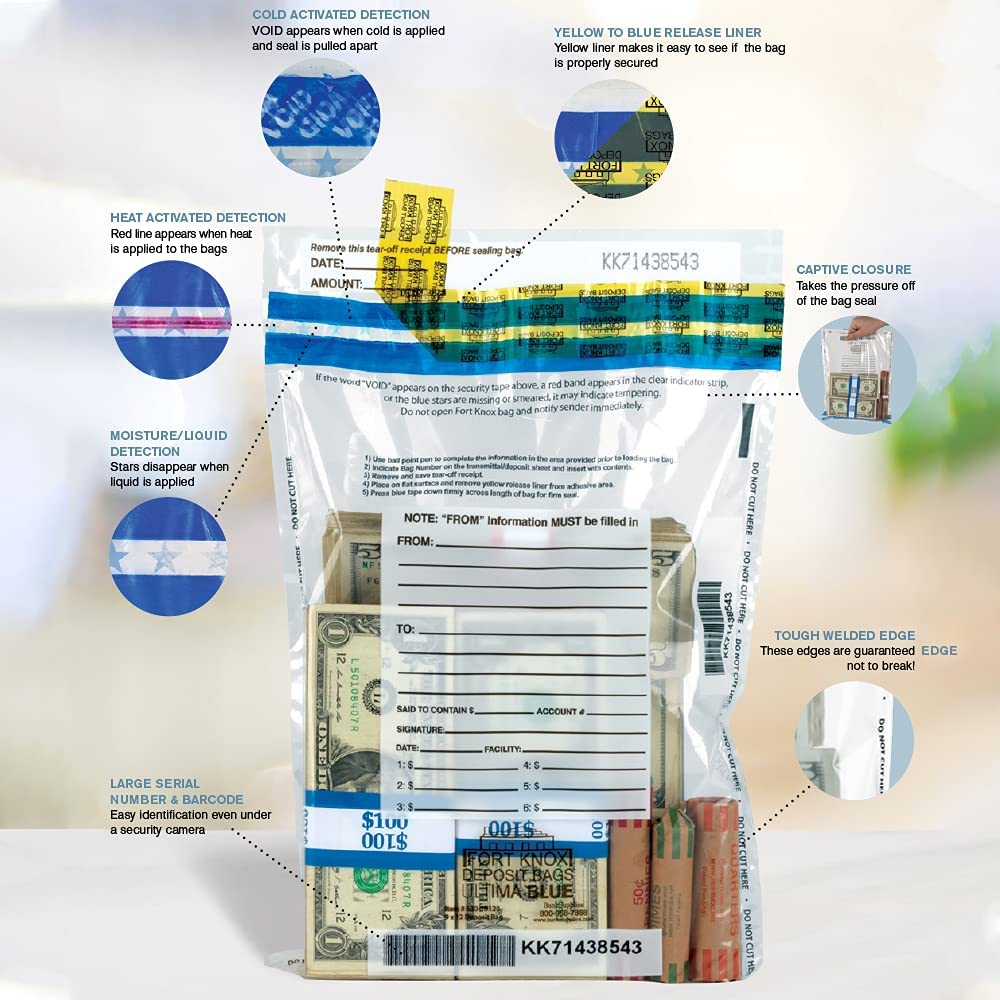 Ultima Blue & White Discreet Bank Deposit Bags - 10