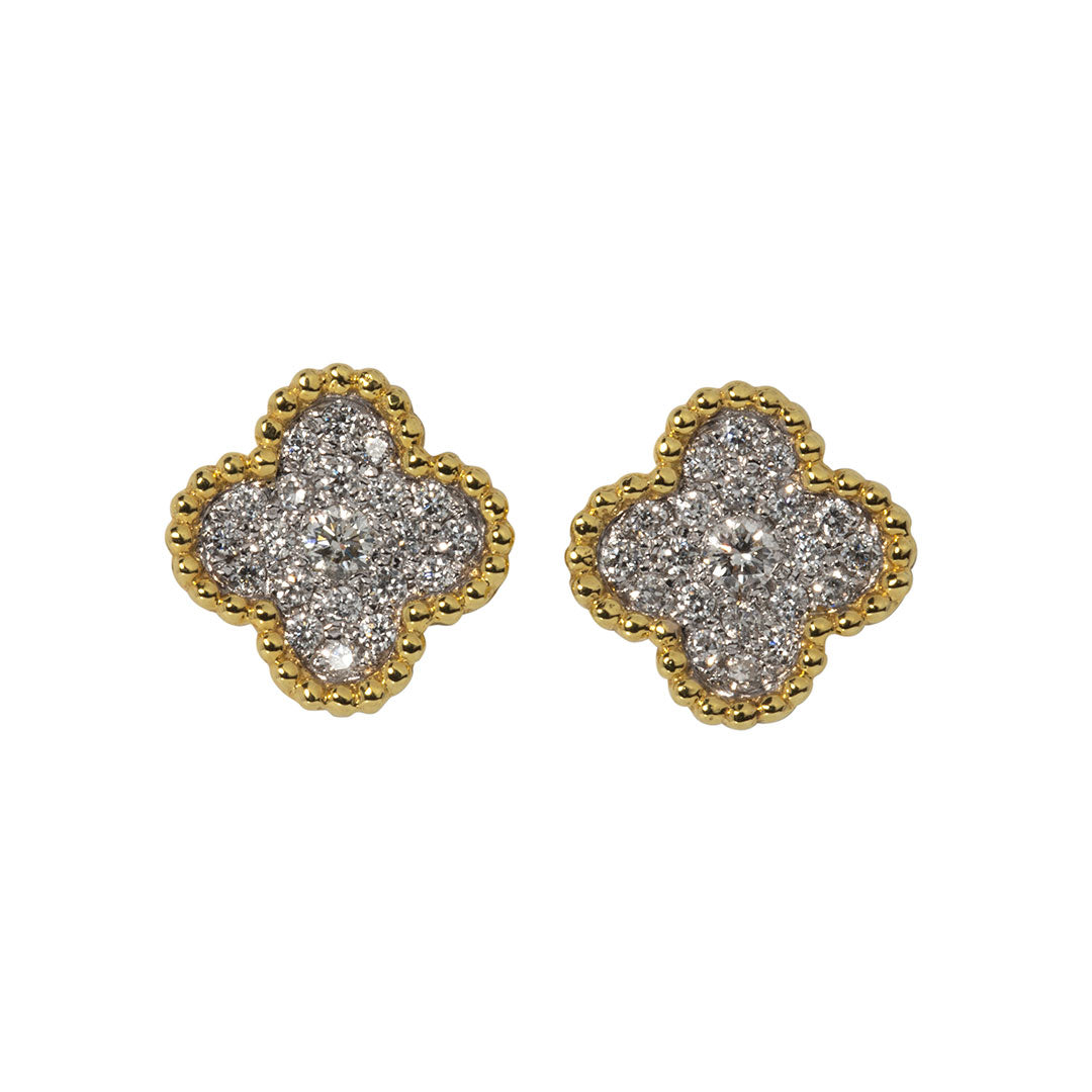 14K Gold Diamond Pavé Clover Stud Earrings for Women - Elegant Beaded Cluster Design, Perfect for Weddings, Parties & Everyday Wear