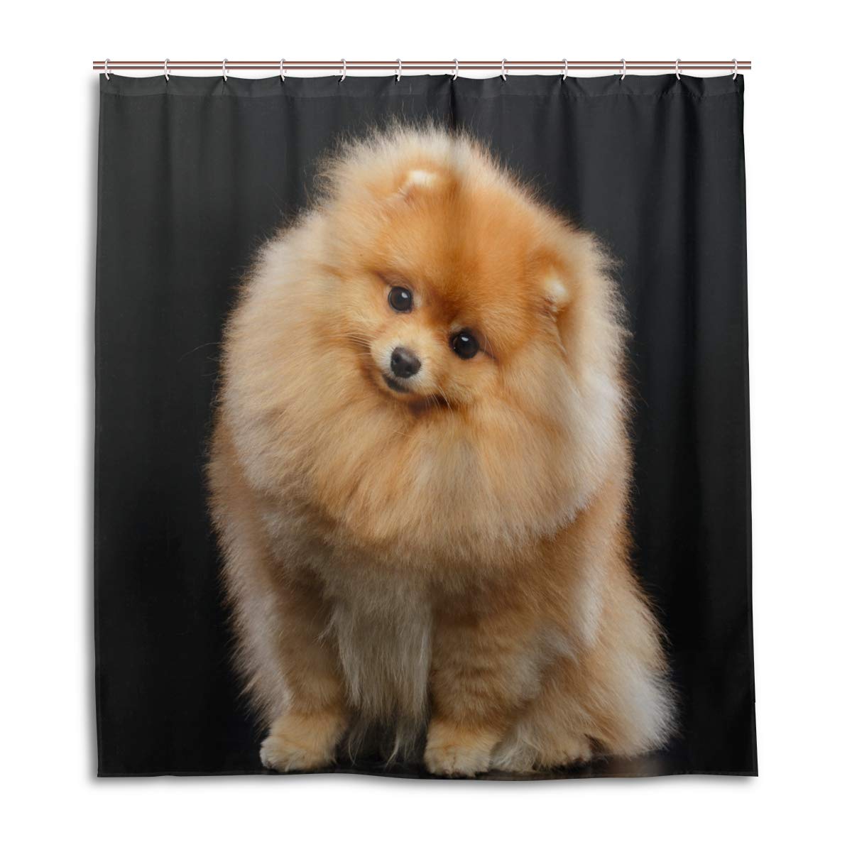 ALAZA Pomeranian Dog Shower Curtain 66 x 72 Inch - Waterproof Polyester Bathroom Decor with Hooks - Perfect for Pet Lovers' Bathrooms & Themed Home Decor