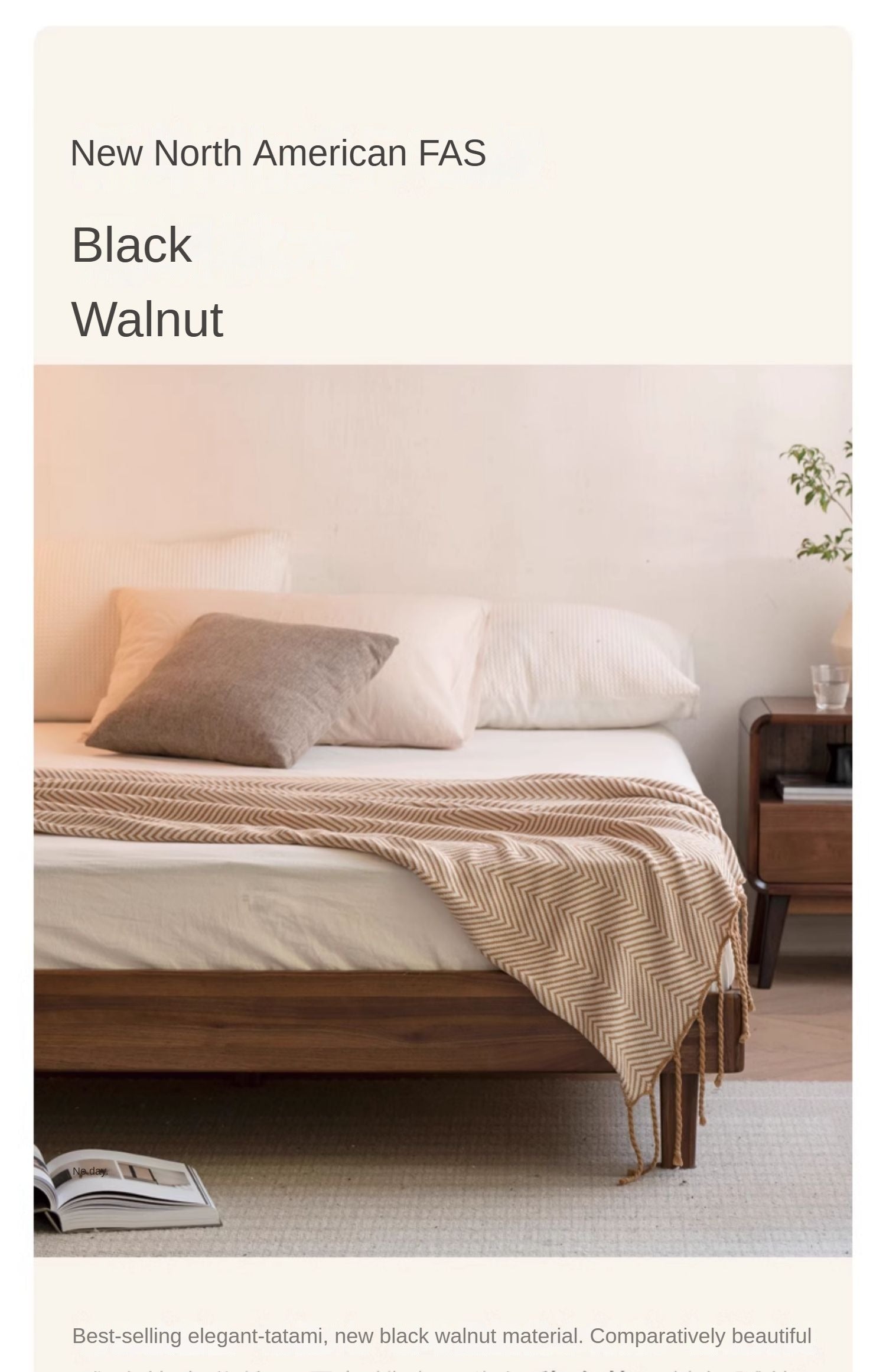 Solid Wood Platform Bed in Black Walnut & Ash - Headboard-Free Modern Bed Frame for Bedroom, Guest Room, or Dorm