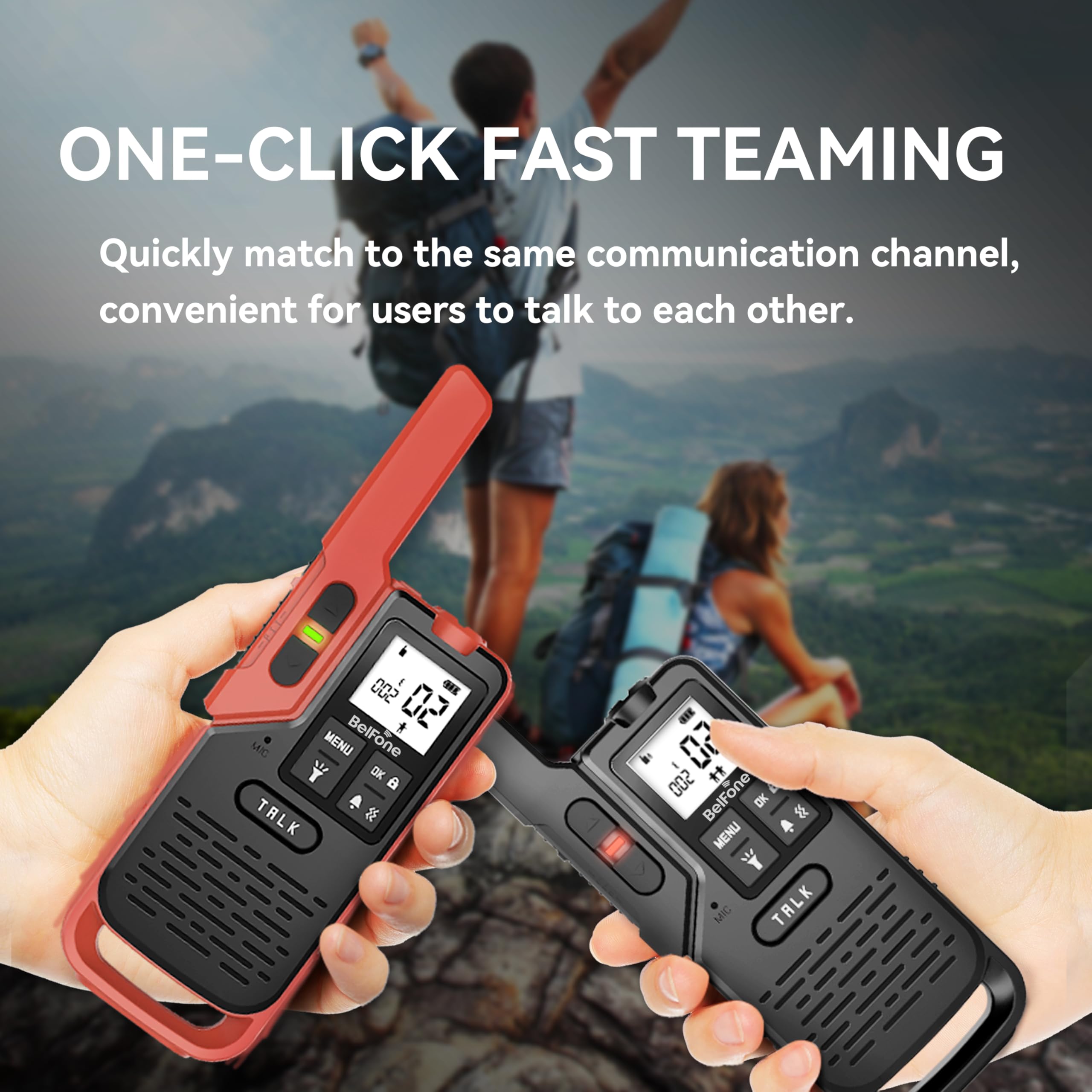 Professional Long Range Walkie Talkies 2 Pack - 20 Channel Two Way Radios with IP54 Waterproof, Flashlight, Stopwatch, Compass & SOS Siren | VOX Function Support | Ideal for Hiking, Camping, Construction & Emergency Communication