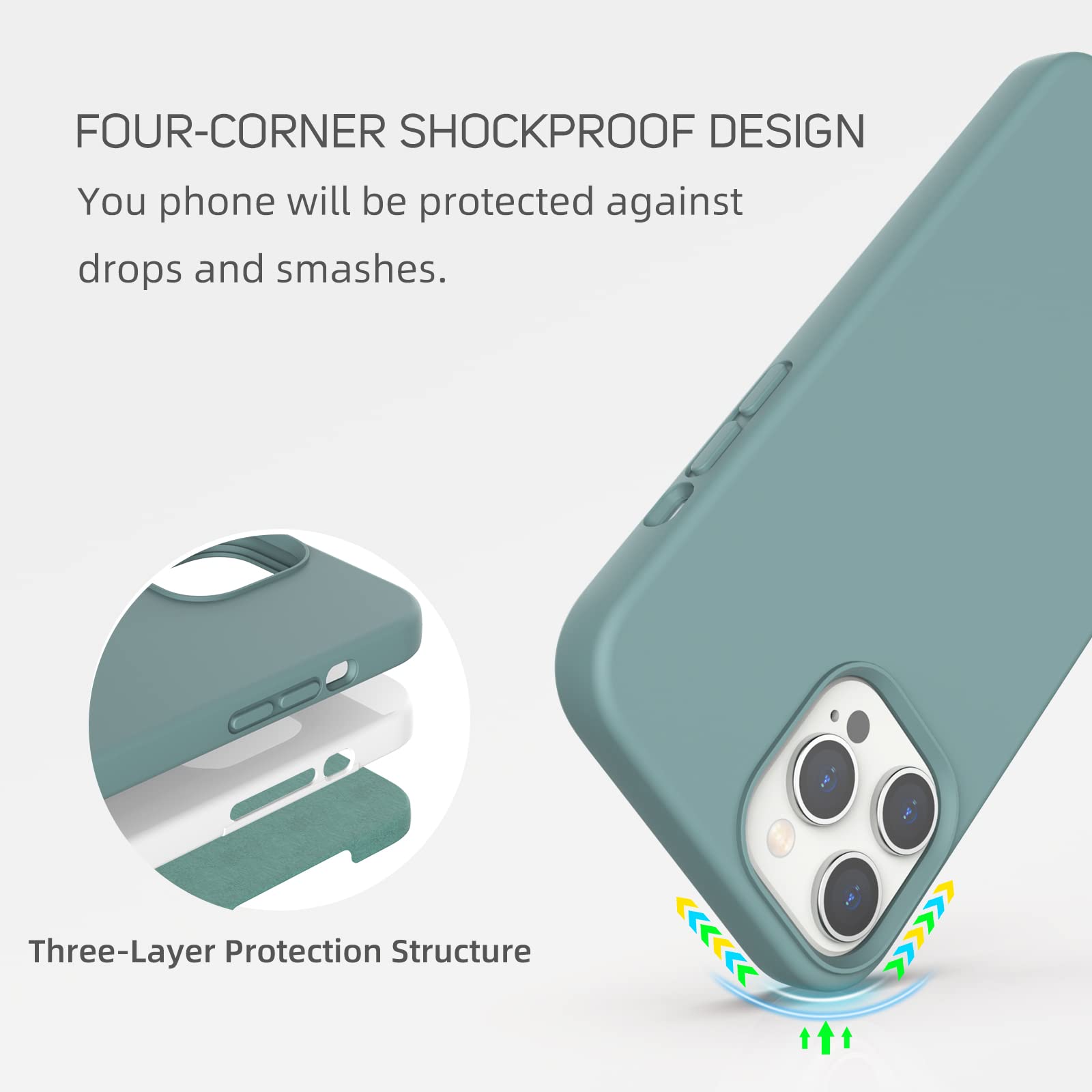 Shockproof & Anti-Scratch Slim Liquid Silicone Case for iPhone 13 Pro Max 6.7 inch (2021) - Pine Green Protective Bumper Rubber Gel Cover | Perfect for Outdoor Activities, Travel & Daily Protection