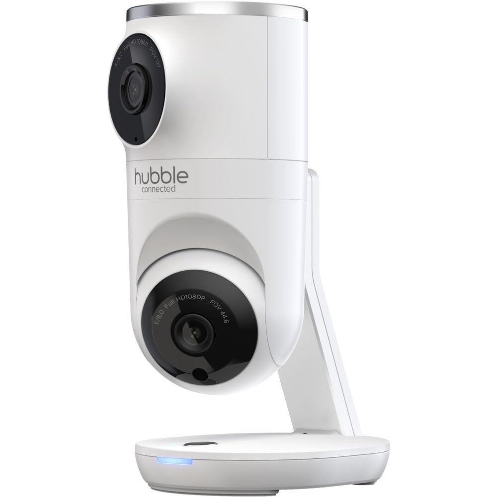Hubble Connected Nursery Pal Dual Vision Smart Wi-Fi Baby Monitor with AI Motion Tracking, Night Vision, Soothing Sounds & Lullabies - White | AI-Powered Infant Safety Camera for Nursery, Bedroom & Travel Use