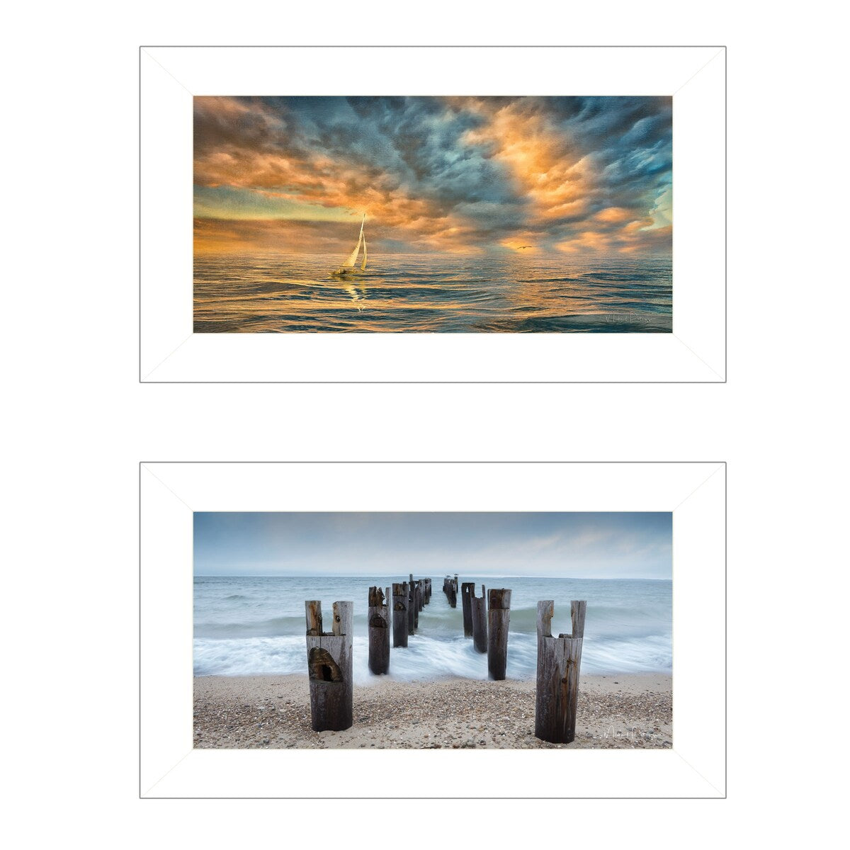 Beautiful Seascapes I 2 Piece Vignette Wall Art by Michael Petrizzo - White Framed Ocean Painting Set for Coastal Home Decor | Perfect for Living Room, Bedroom or Beach House
