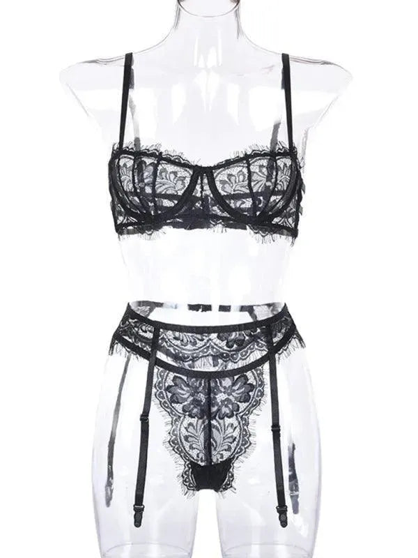 Sexy Hollow Out Suspender Lingerie Set - Lace Garter Belt & Bra for Women - Perfect for Valentine's Day, Bridal Shower & Romantic Nights