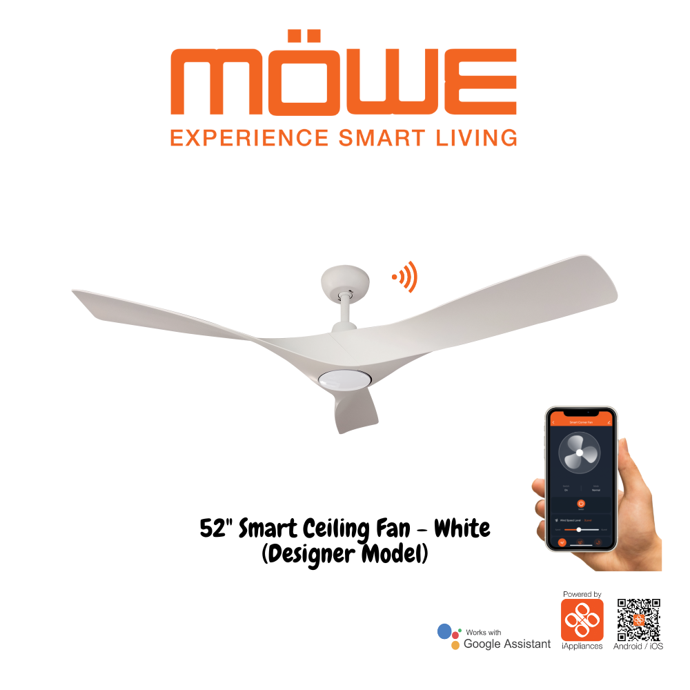 MW520F Smart Ceiling Fan 52 Inch - Atlas Series Designer Model with Remote Control & LED Light - Perfect for Living Room, Bedroom, and Outdoor Patio