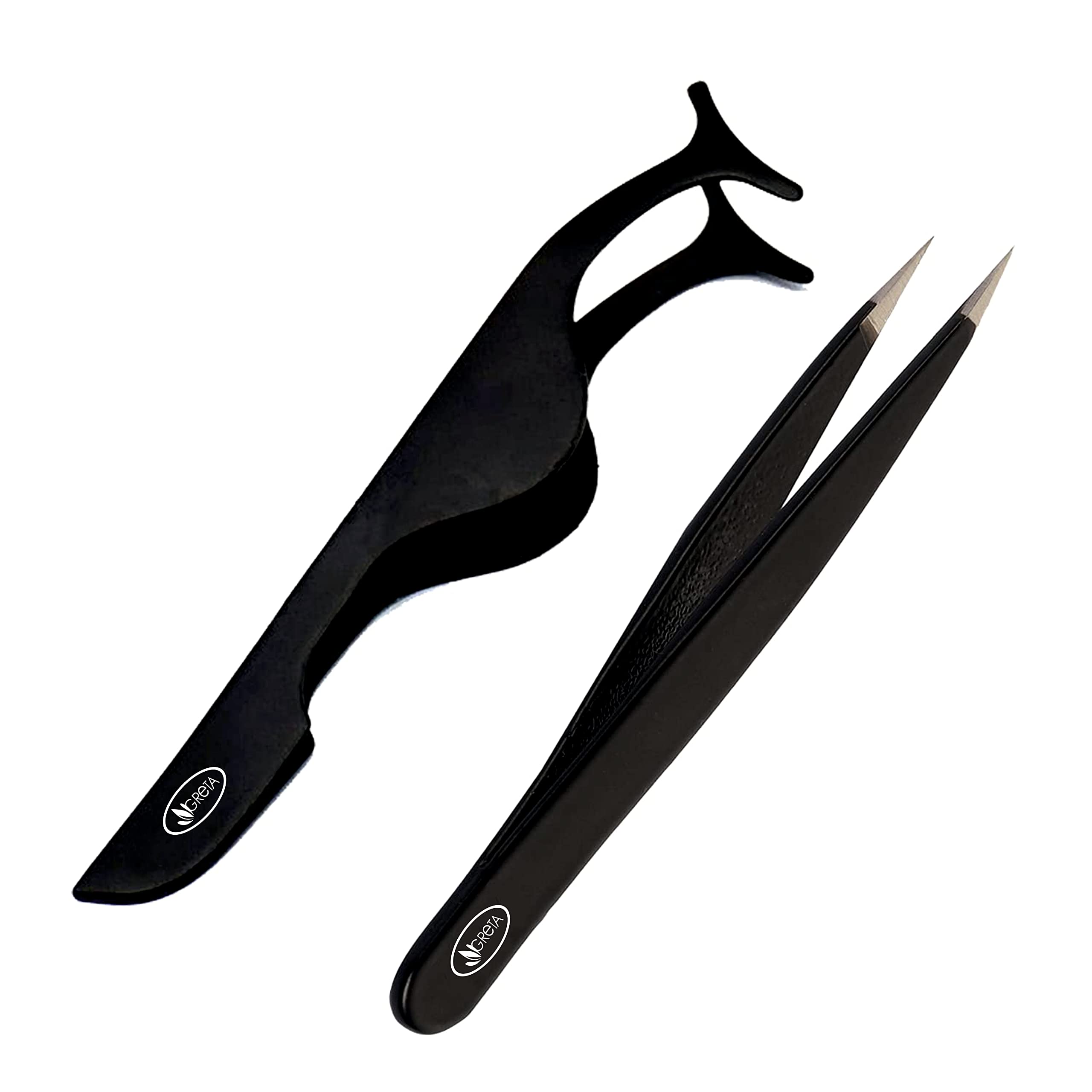 Premium False Eyelash Applicator Kit - Fish Tail Clip Tweezers for Easy Lash Application & Removal | Professional Fake Eyelash Extension Remover Tool Set (2-Piece Black) | Perfect for Salon, Home Use & Makeup Artists