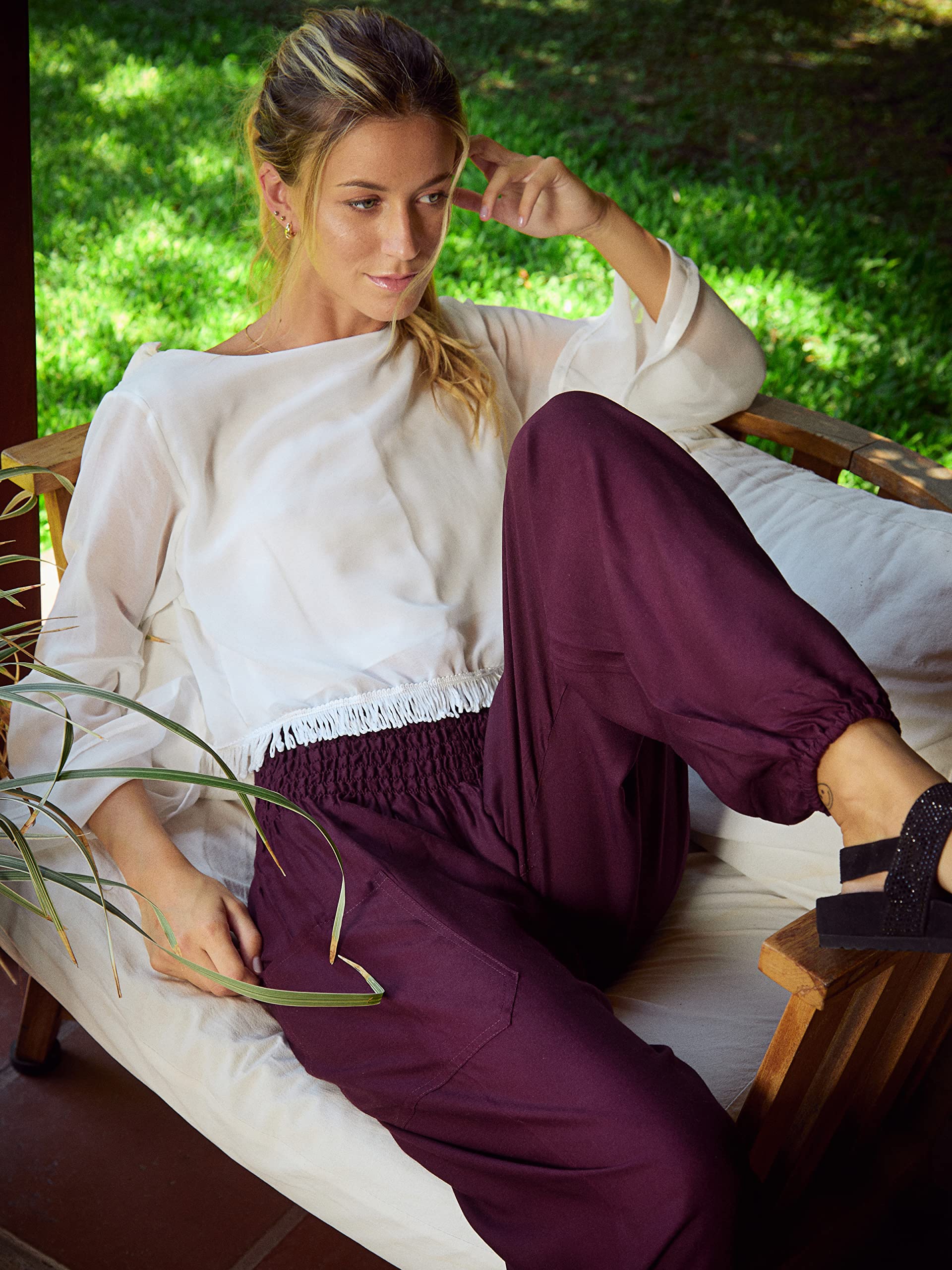 Happy Trunks Harem Pants for Women - Soft Yoga Pants with Pockets, Boho Hippie Clothes (Sizes S-XXL) - Perfect for Yoga, Beach, Lounge & Casual Wear