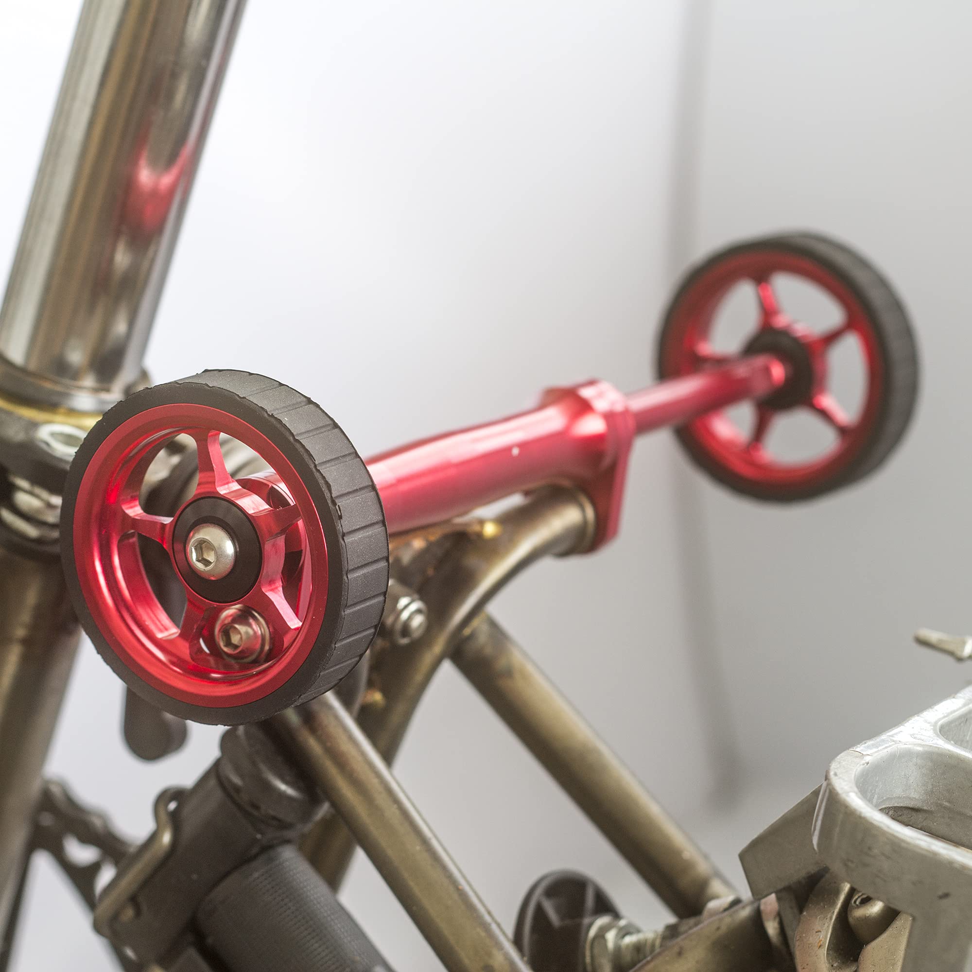 BROMPTON Easy Wheels Extender 2.0 with 2 Wheels - Improved Version in Red | Bike Accessory for Folding Bikes, Commuting & Urban Travel