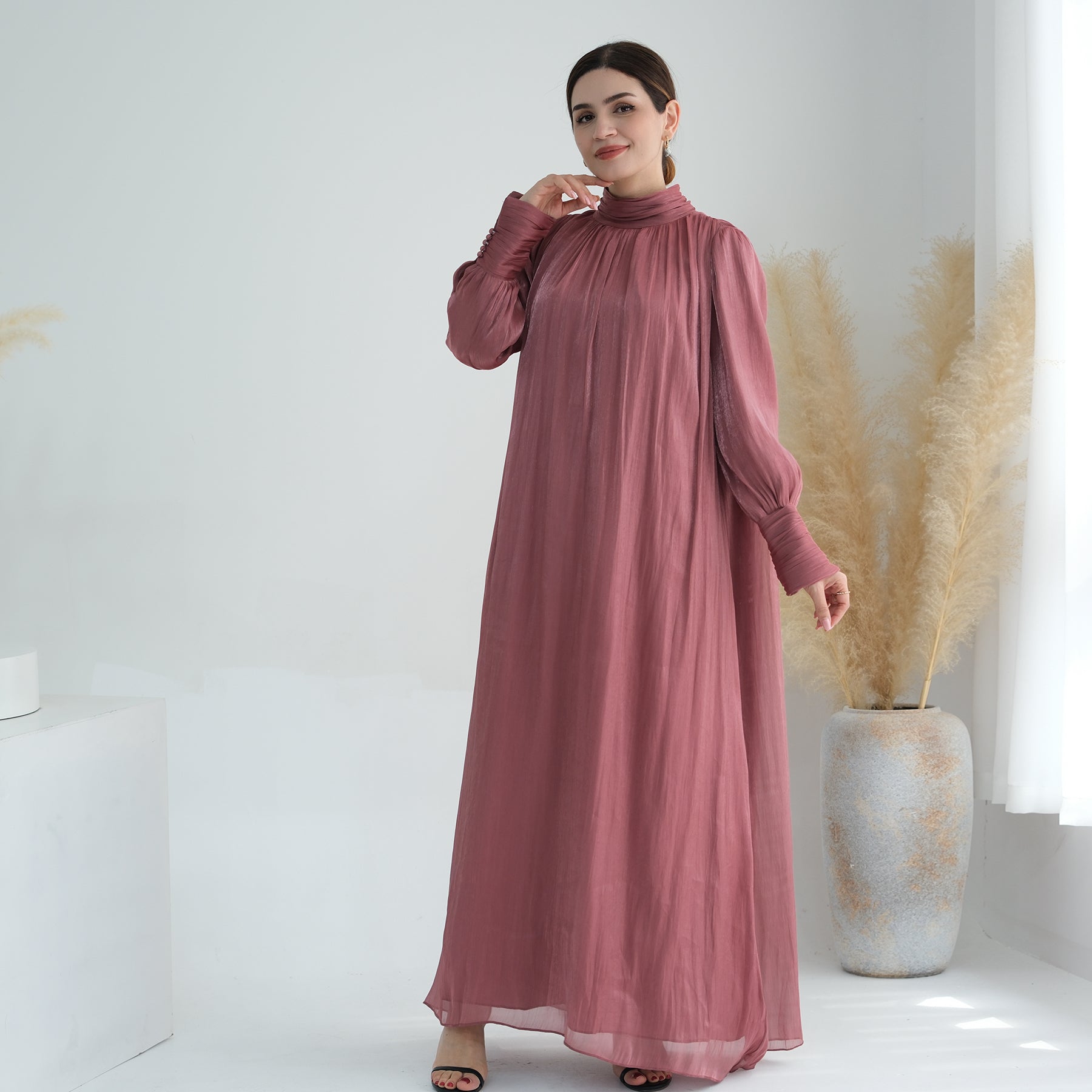 Indira Sparkles Long Sleeve Maxi Dress in Magenta | Elegant Evening Gown for Women | Perfect for Weddings, Parties & Special Occasions